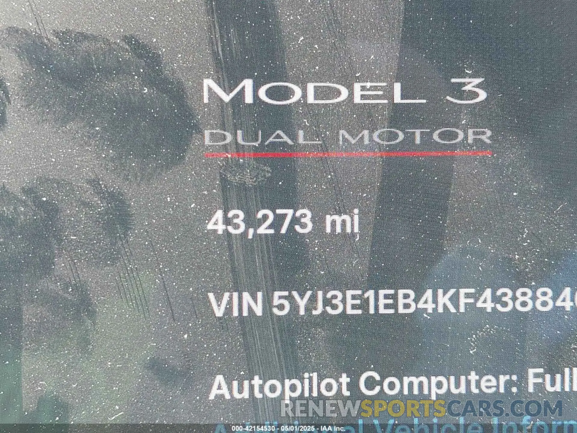 15 fotografías del automóvil dañado 5YJ3E1EB4KF438846 TESLA MODEL 3 2019