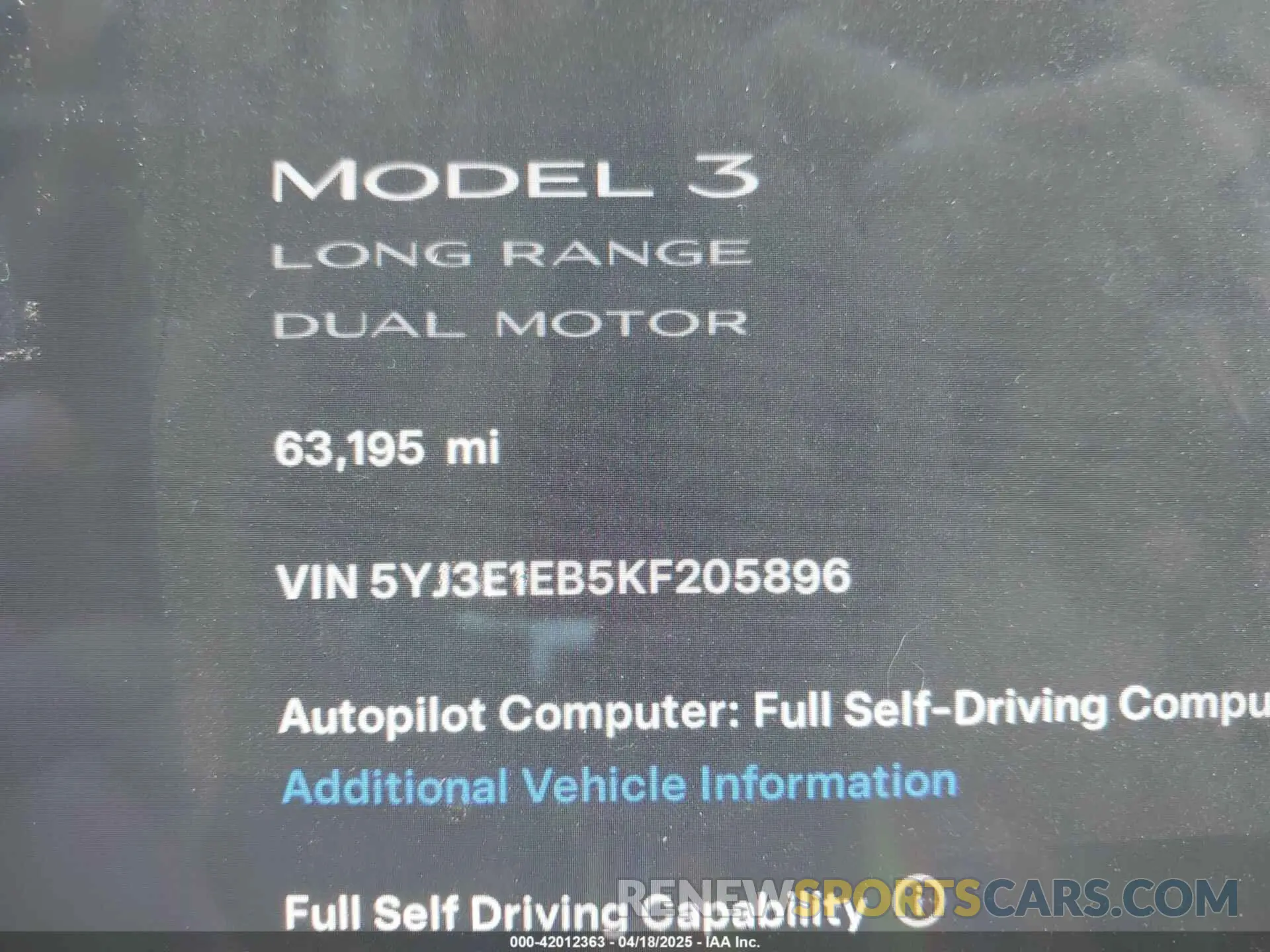 14 fotografías del automóvil dañado 5YJ3E1EB5KF205896 TESLA MODEL 3 2019