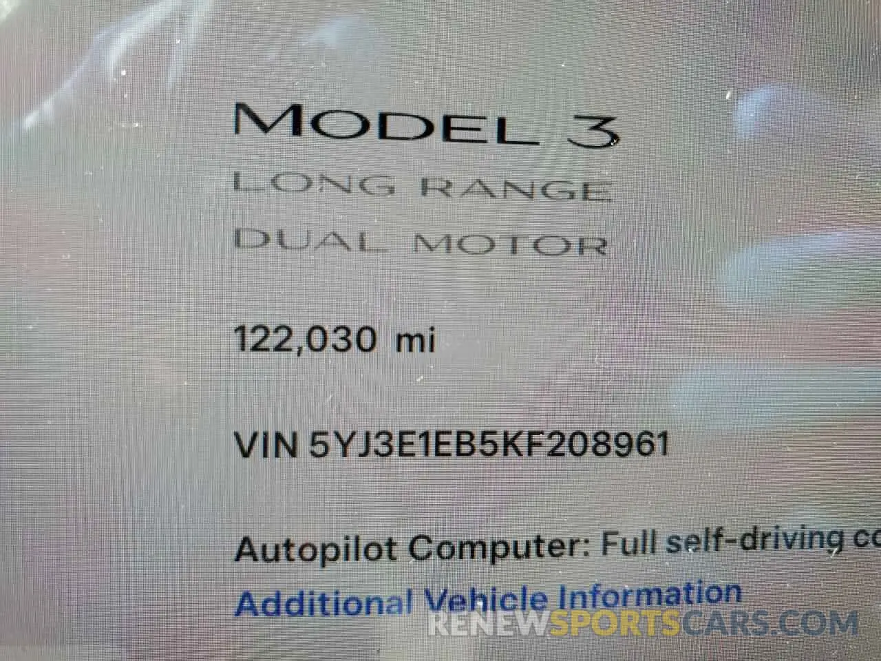 9 fotografías del automóvil dañado 5YJ3E1EB5KF208961 TESLA MODEL 3 2019