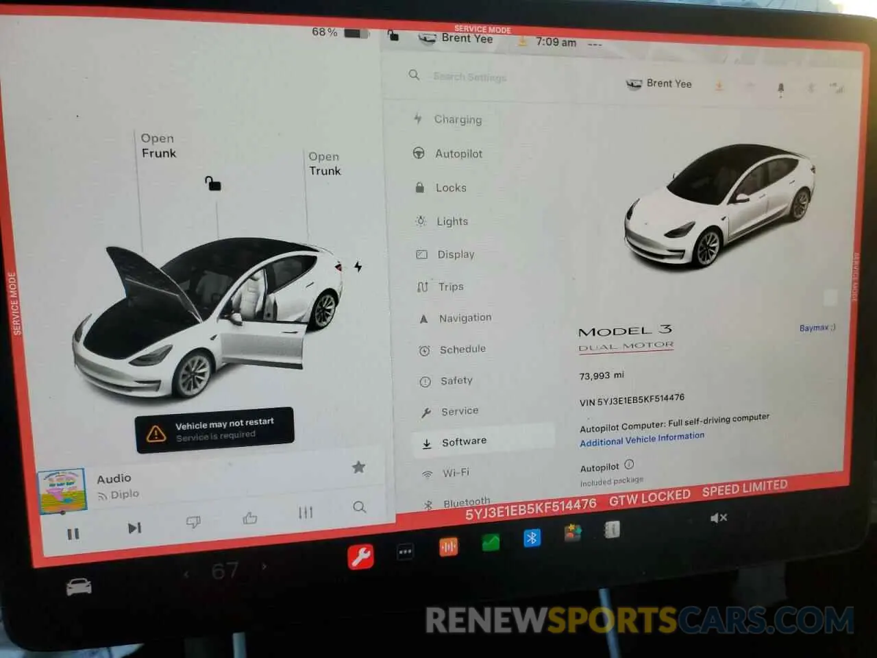 9 fotografías del automóvil dañado 5YJ3E1EB5KF514476 TESLA MODEL 3 2019