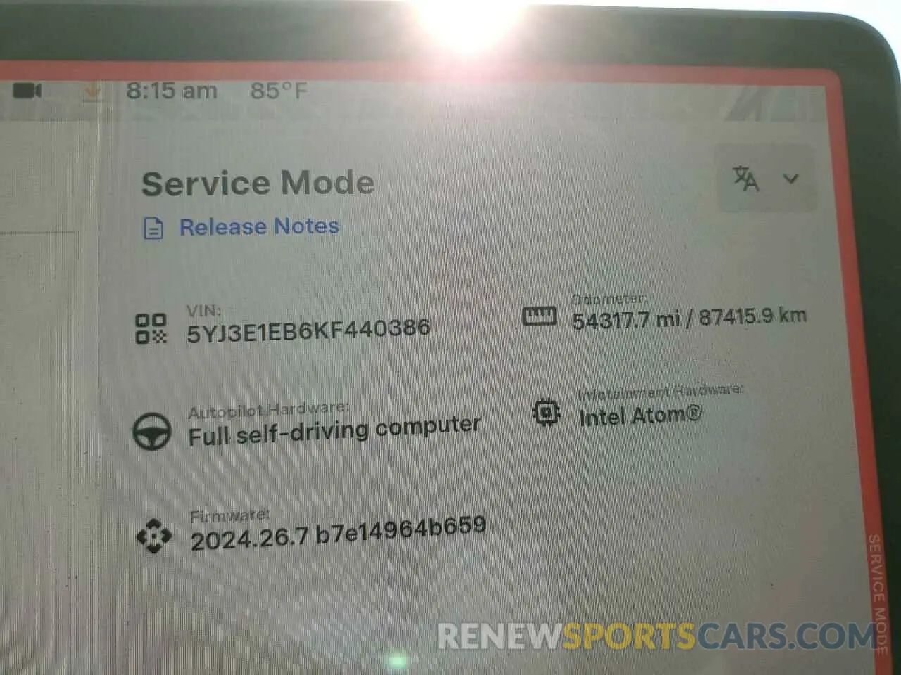 9 fotografías del automóvil dañado 5YJ3E1EB6KF440386 TESLA MODEL 3 2019