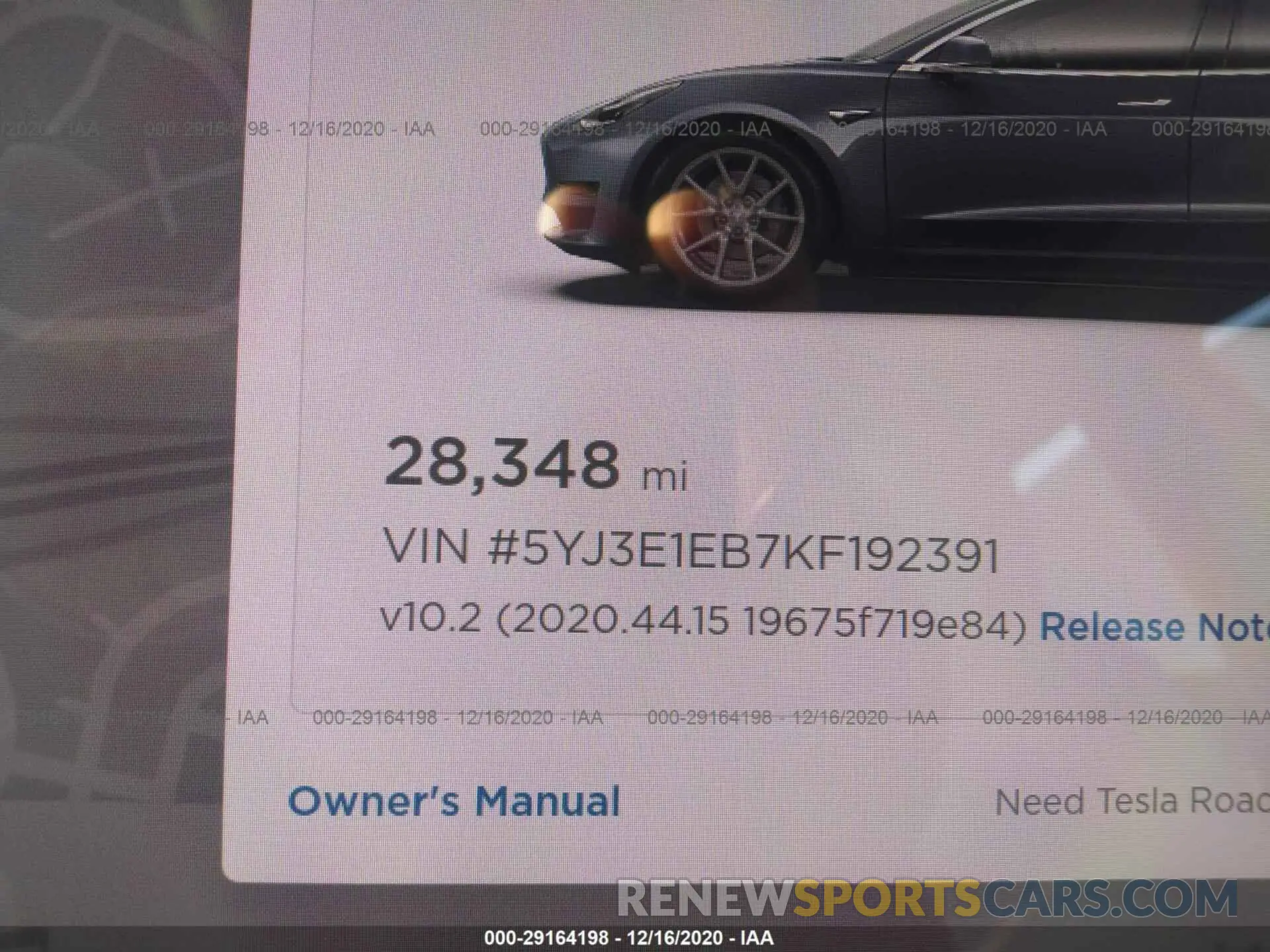 7 fotografías del automóvil dañado 5YJ3E1EB7KF192391 TESLA MODEL 3 2019