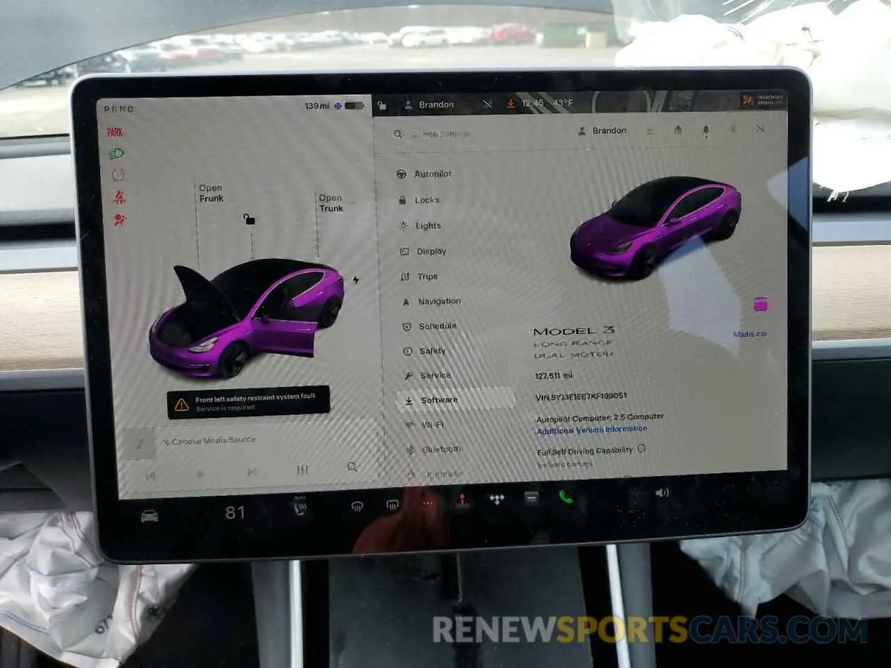 9 fotografías del automóvil dañado 5YJ3E1EB7KF199051 TESLA MODEL 3 2019