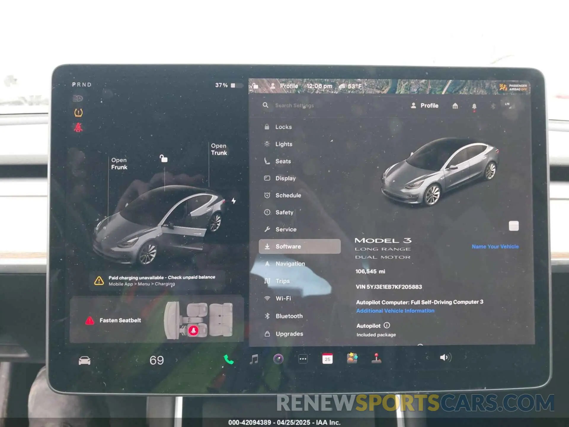 7 fotografías del automóvil dañado 5YJ3E1EB7KF205883 TESLA MODEL 3 2019