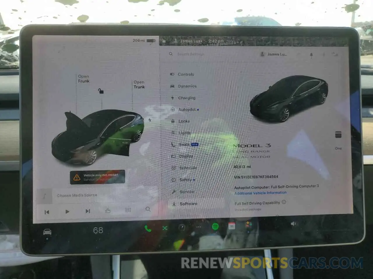 9 fotografías del automóvil dañado 5YJ3E1EB7KF364564 TESLA MODEL 3 2019