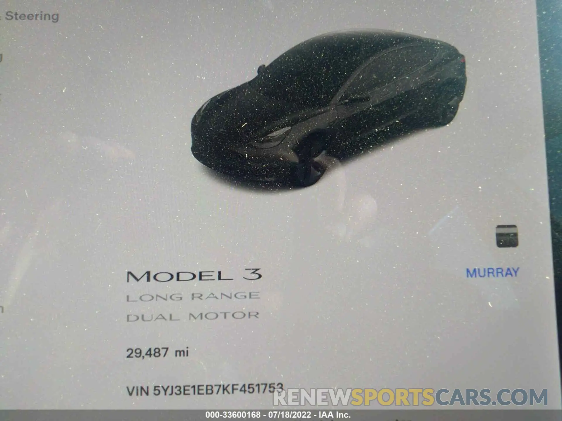 7 fotografías del automóvil dañado 5YJ3E1EB7KF451753 TESLA MODEL 3 2019