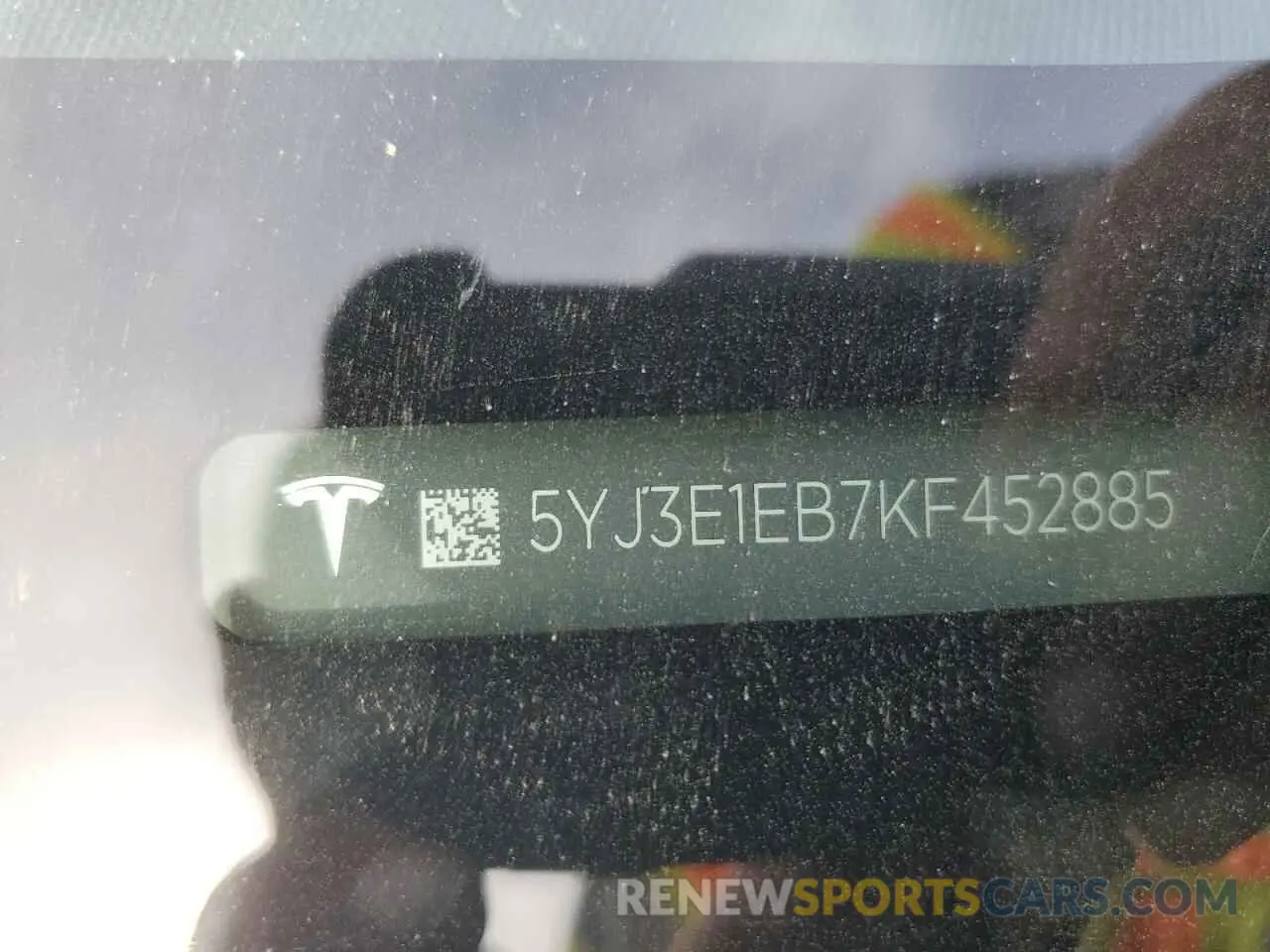12 fotografías del automóvil dañado 5YJ3E1EB7KF452885 TESLA MODEL 3 2019