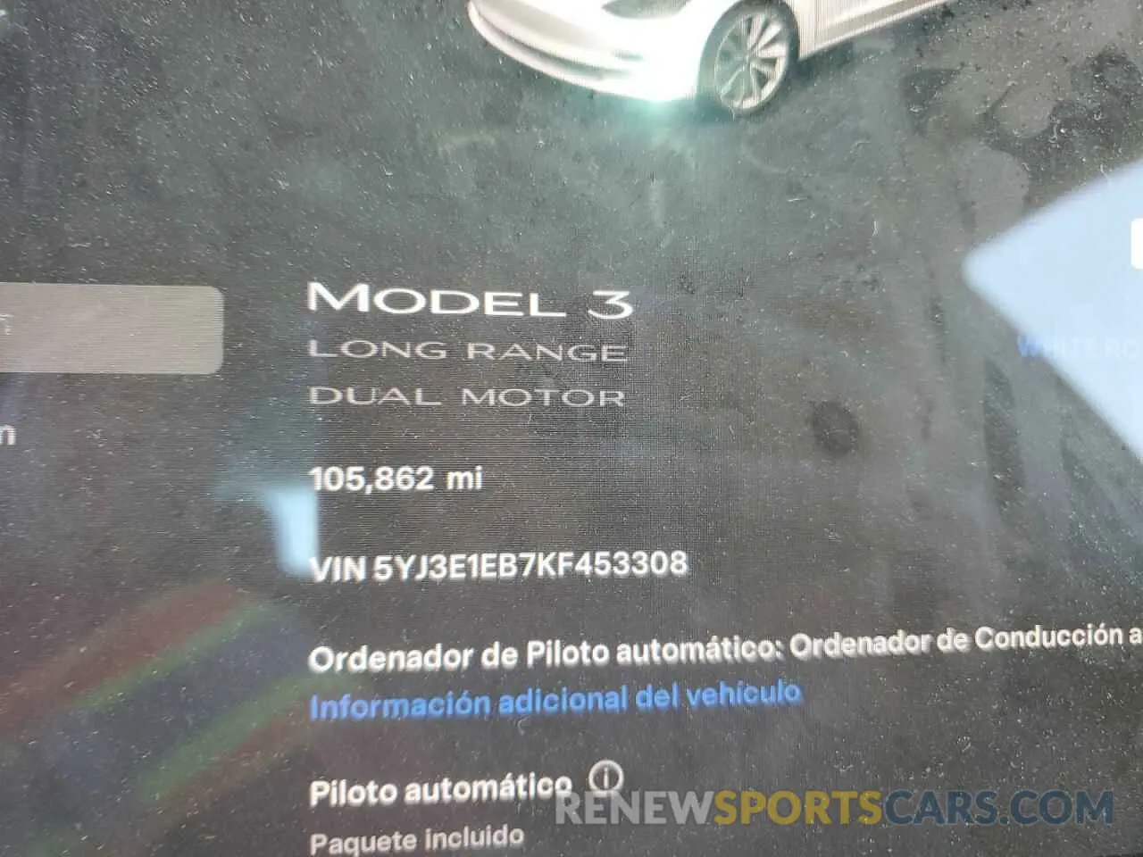 9 fotografías del automóvil dañado 5YJ3E1EB7KF453308 TESLA MODEL 3 2019