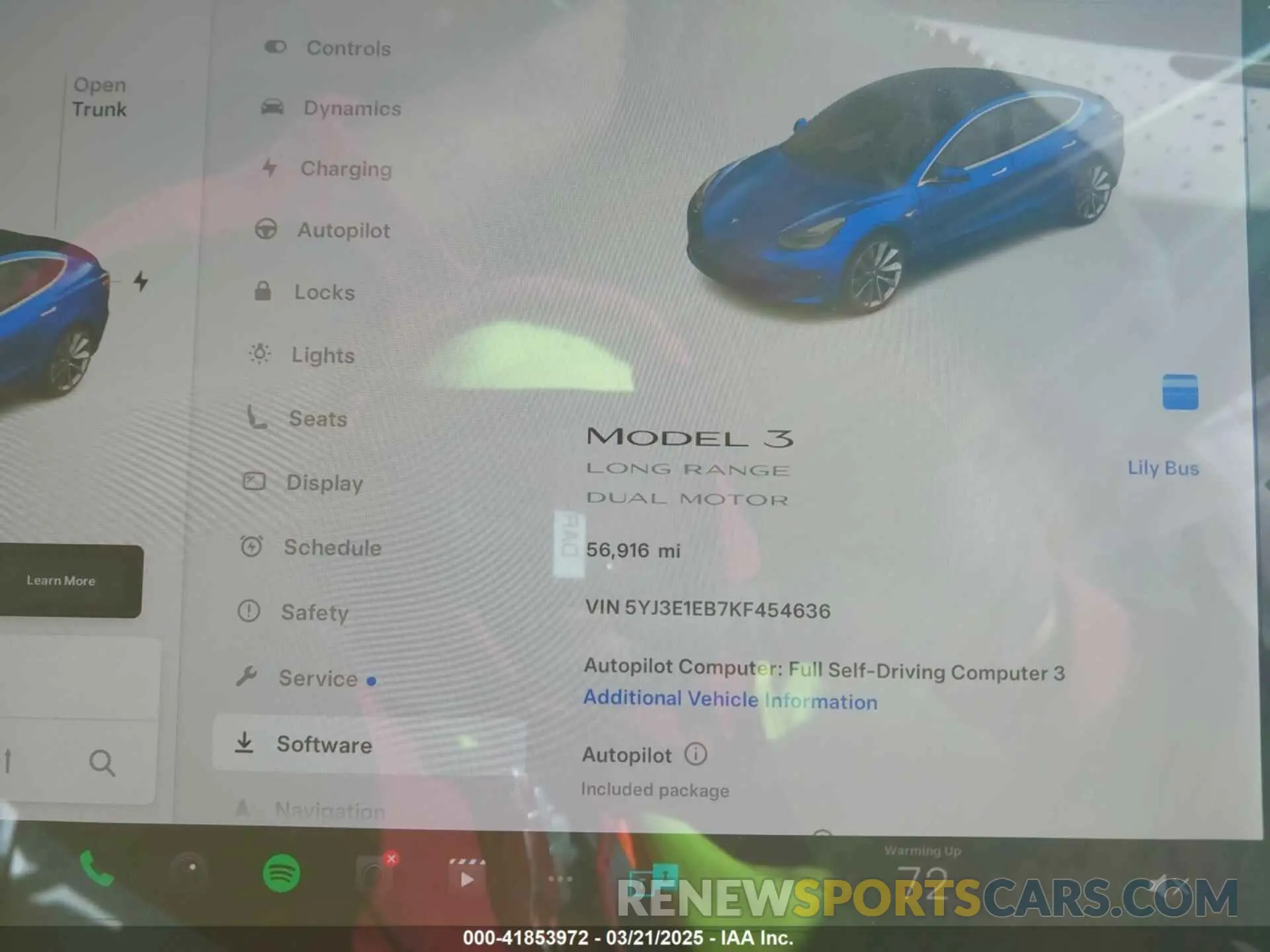 15 fotografías del automóvil dañado 5YJ3E1EB7KF454636 TESLA MODEL 3 2019