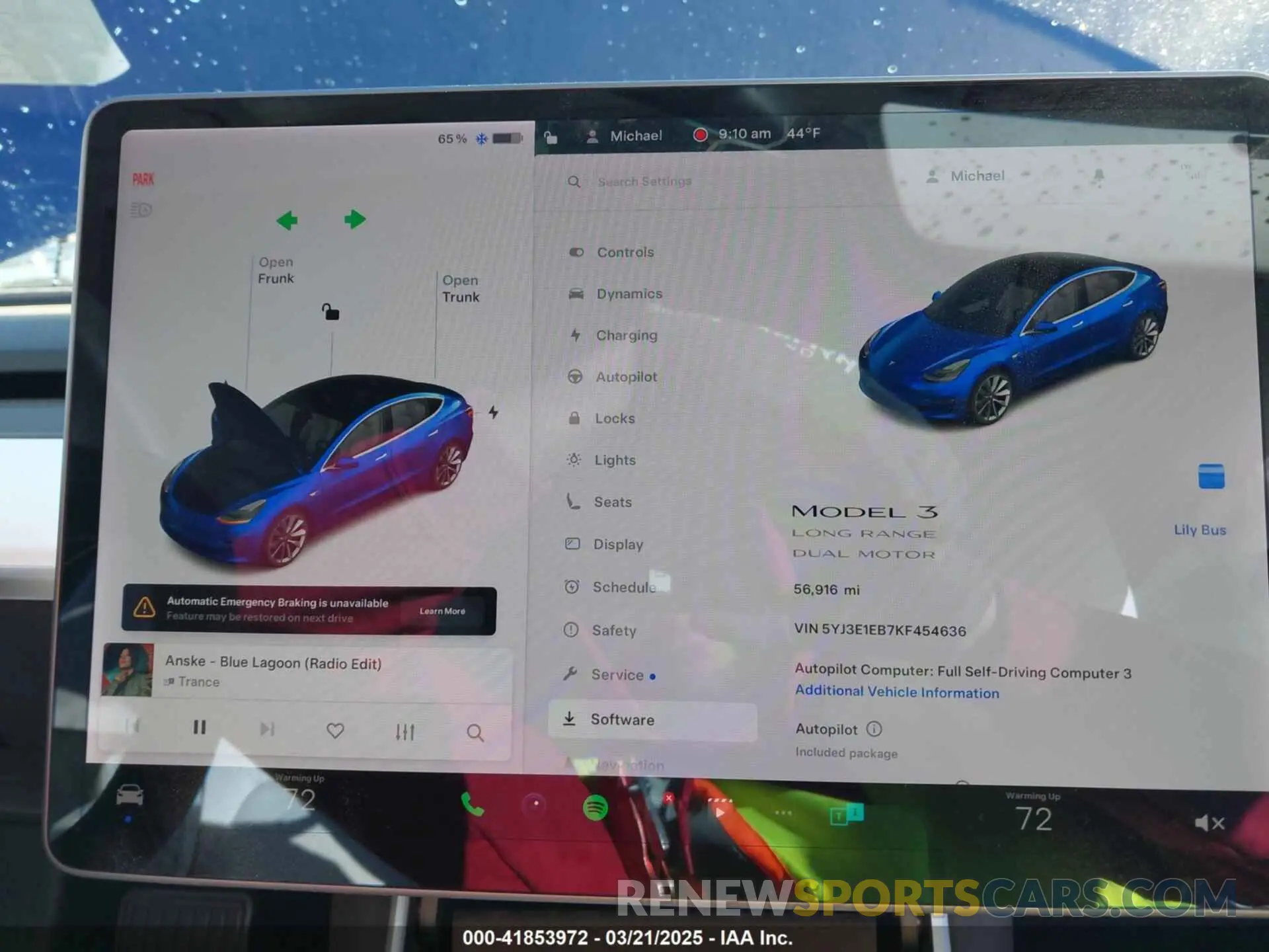 18 fotografías del automóvil dañado 5YJ3E1EB7KF454636 TESLA MODEL 3 2019