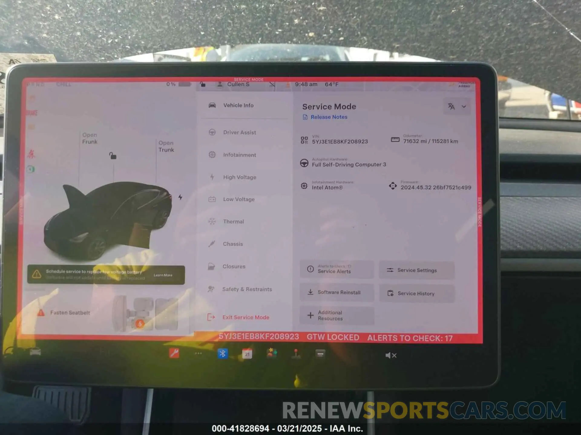 18 fotografías del automóvil dañado 5YJ3E1EB8KF208923 TESLA MODEL 3 2019