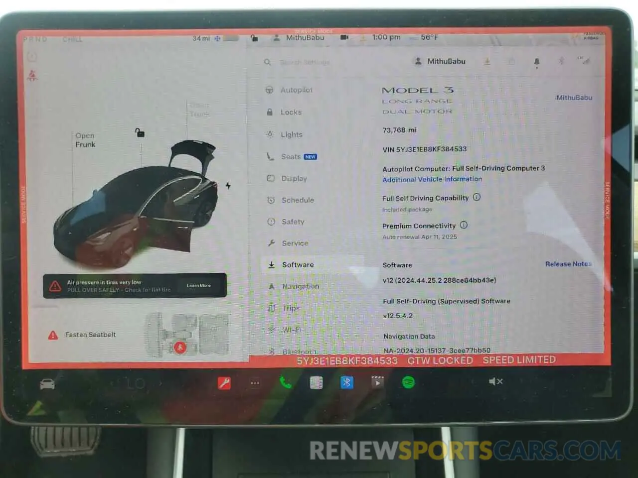 9 fotografías del automóvil dañado 5YJ3E1EB8KF384533 TESLA MODEL 3 2019