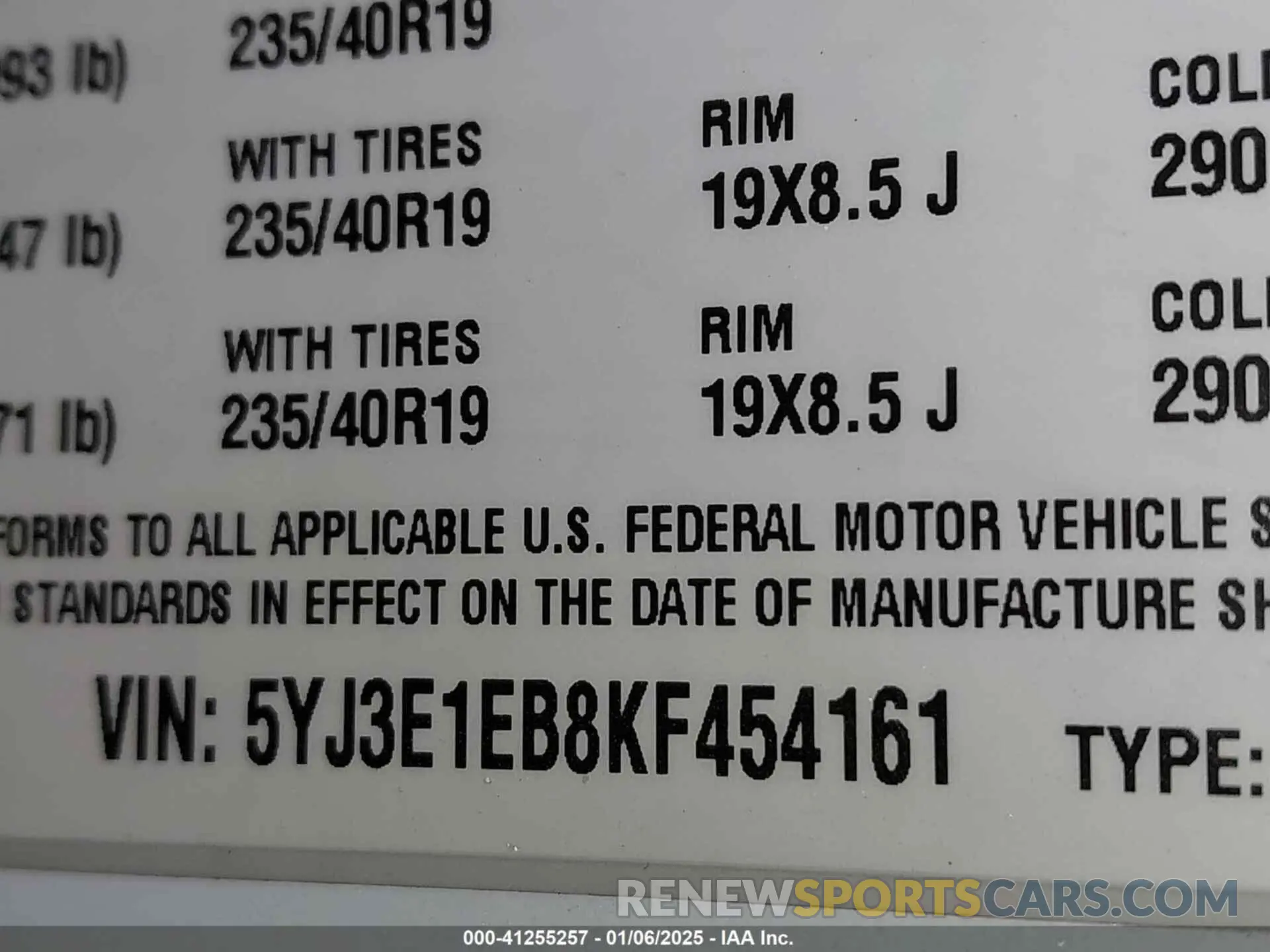 9 fotografías del automóvil dañado 5YJ3E1EB8KF454161 TESLA MODEL 3 2019