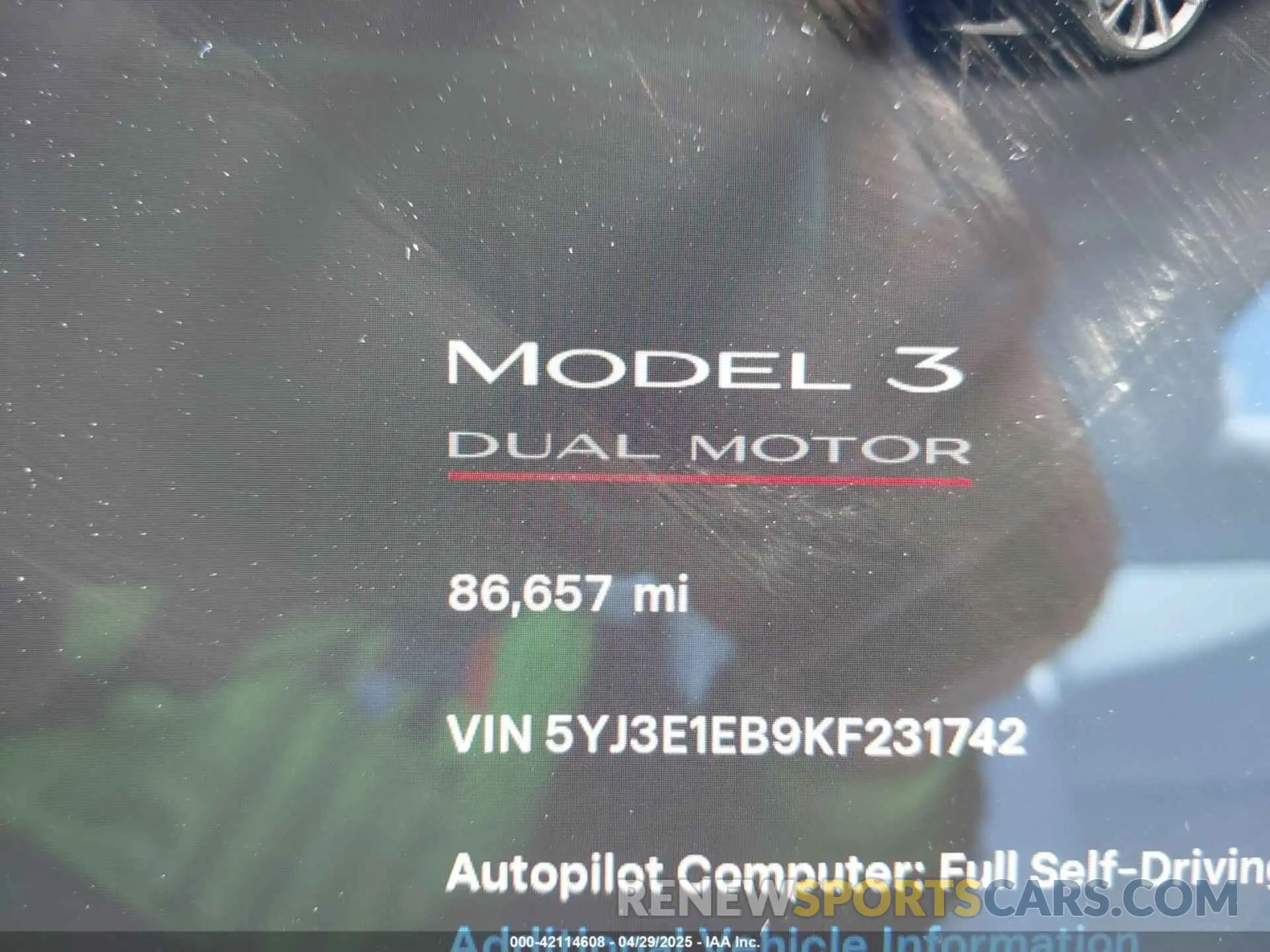 16 fotografías del automóvil dañado 5YJ3E1EB9KF231742 TESLA MODEL 3 2019
