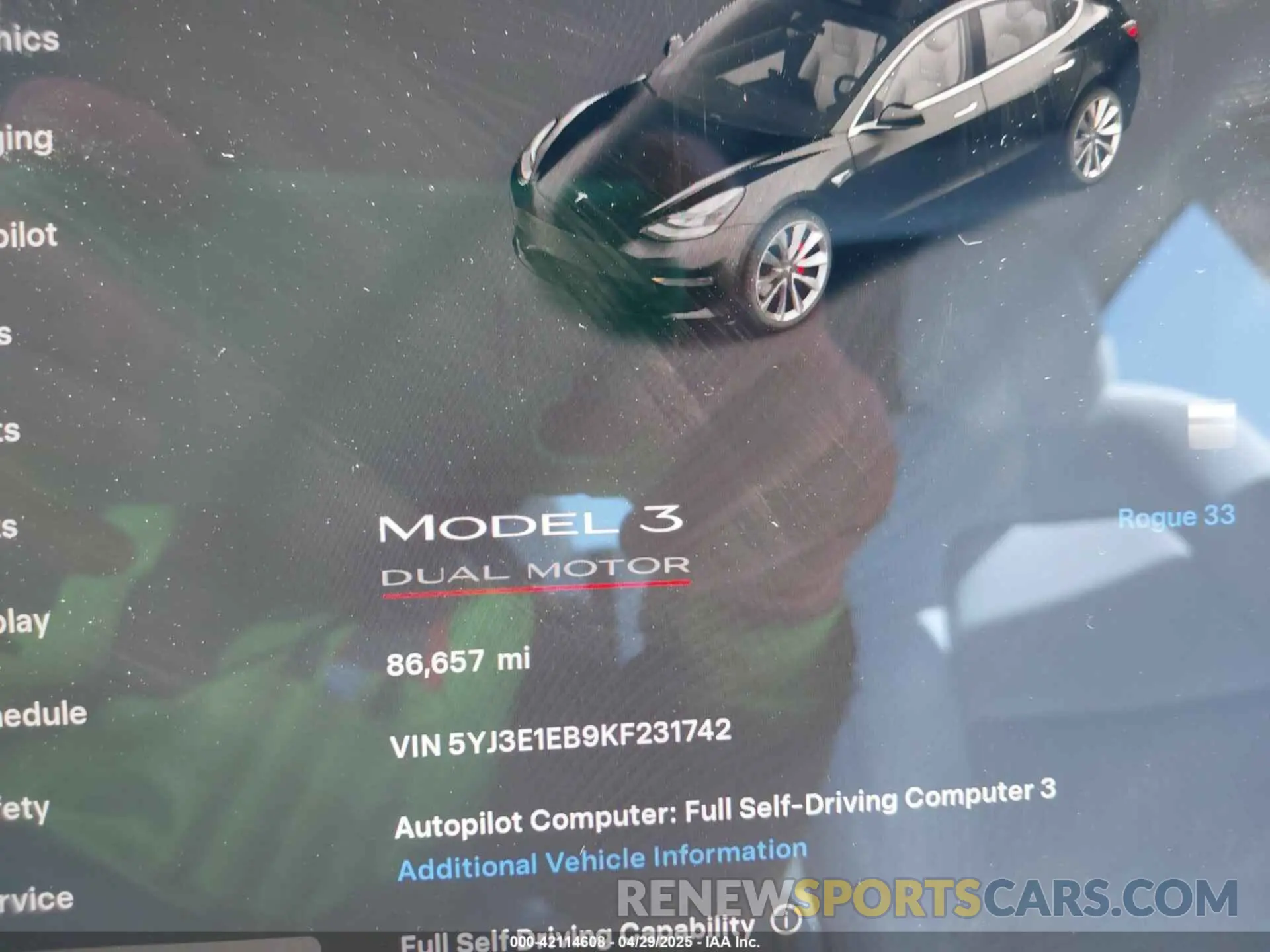 7 fotografías del automóvil dañado 5YJ3E1EB9KF231742 TESLA MODEL 3 2019