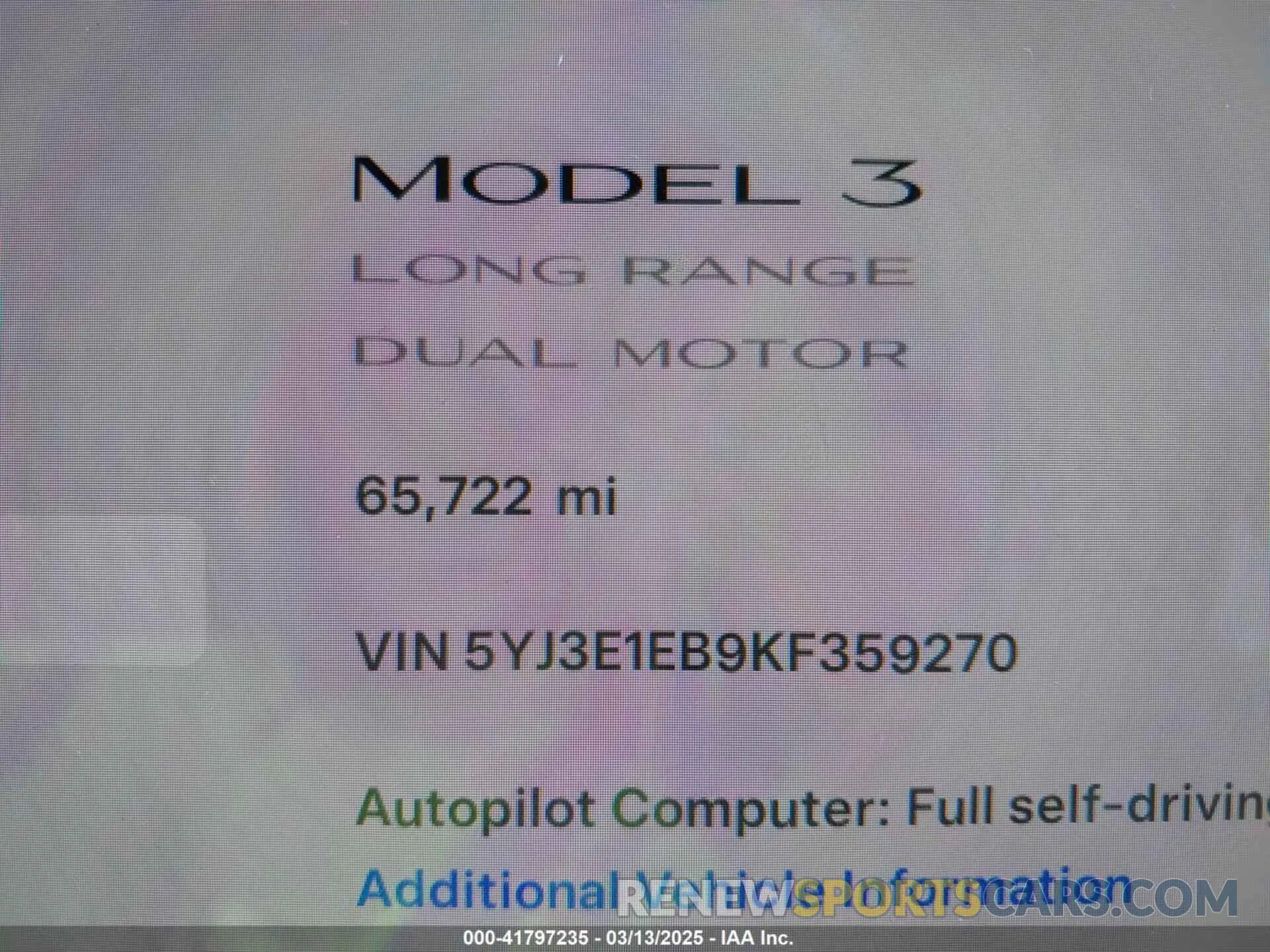 14 fotografías del automóvil dañado 5YJ3E1EB9KF359270 TESLA MODEL 3 2019