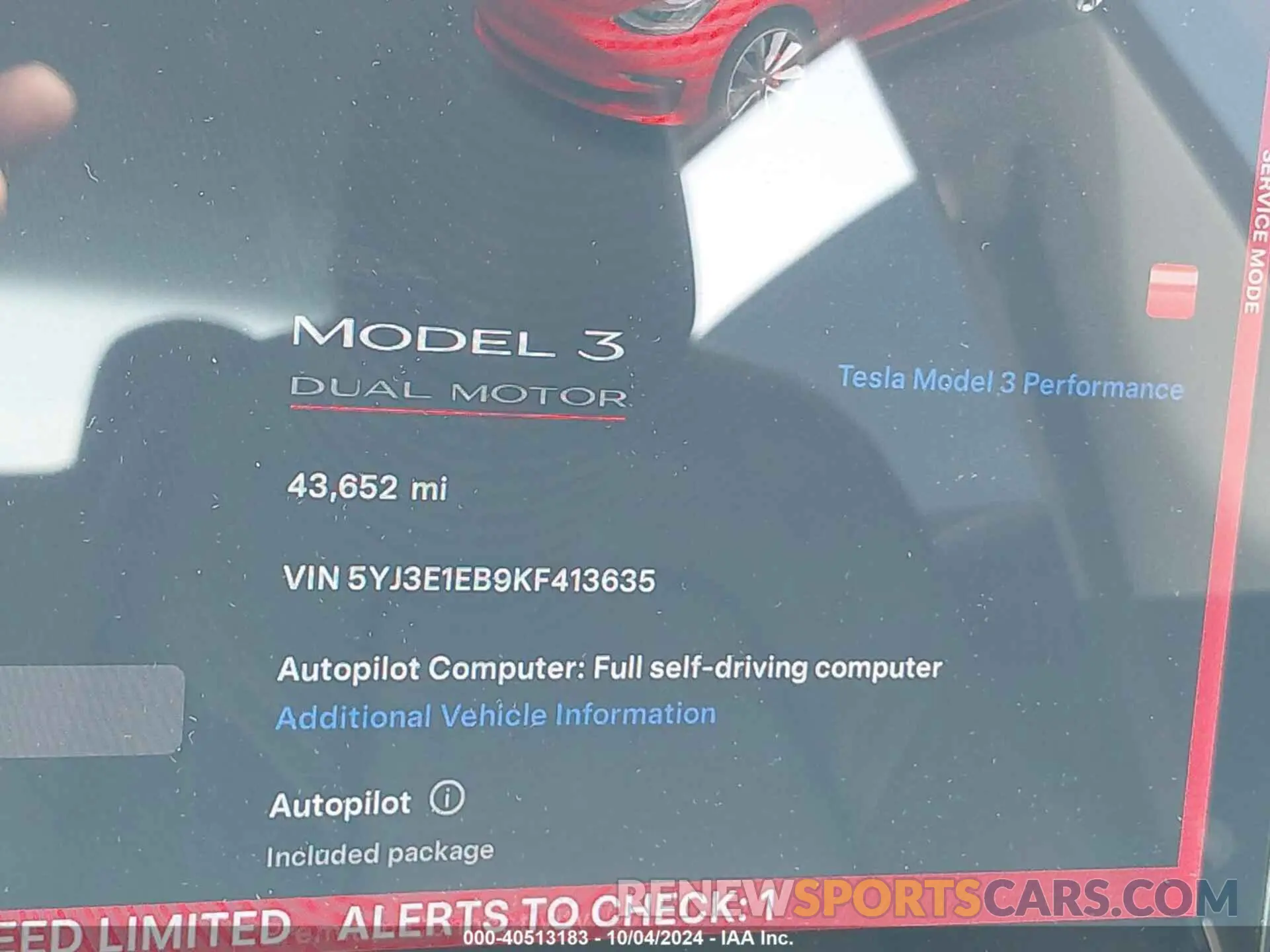 7 fotografías del automóvil dañado 5YJ3E1EB9KF413635 TESLA MODEL 3 2019