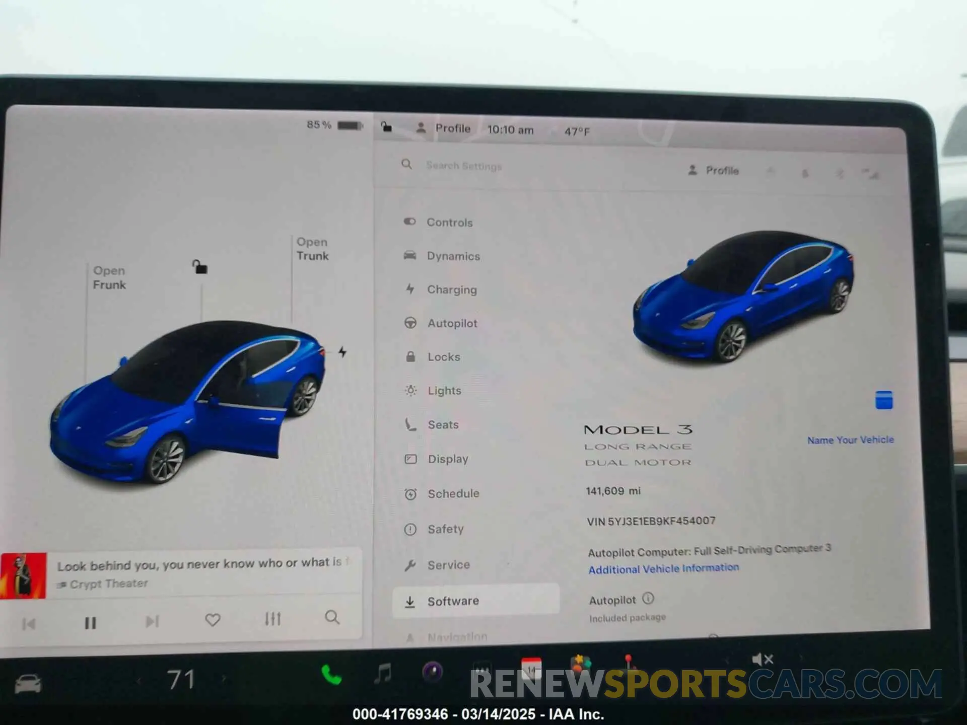 7 fotografías del automóvil dañado 5YJ3E1EB9KF454007 TESLA MODEL 3 2019