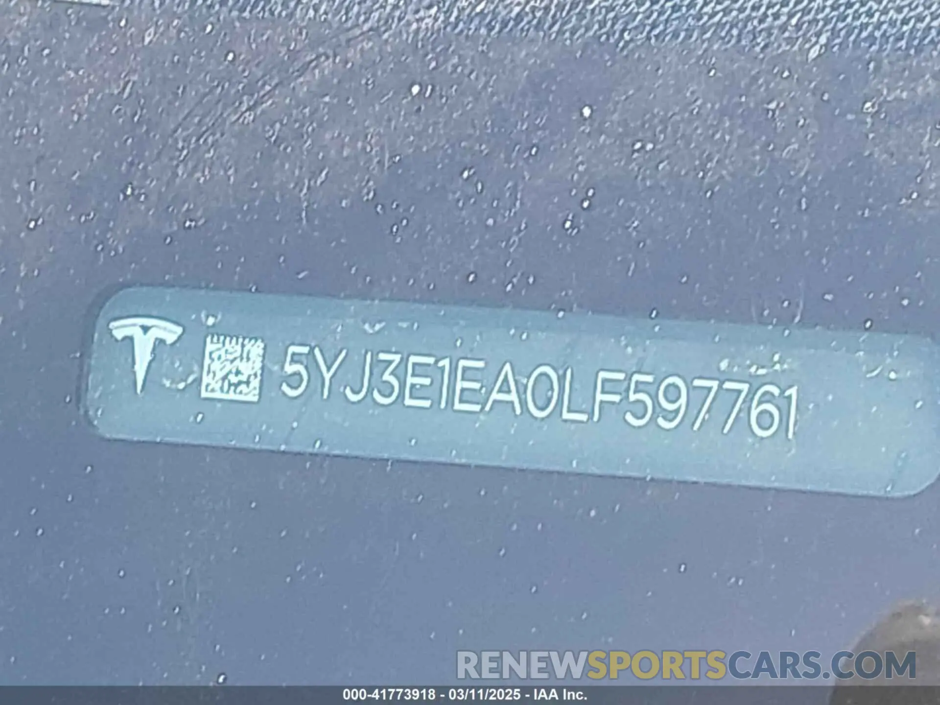 18 fotografías del automóvil dañado 5YJ3E1EA0LF597761 TESLA MODEL 3 2020