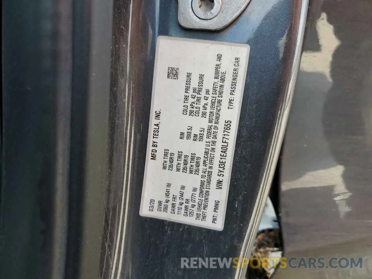 14 fotografías del automóvil dañado 5YJ3E1EA0LF717655 TESLA MODEL 3 2020
