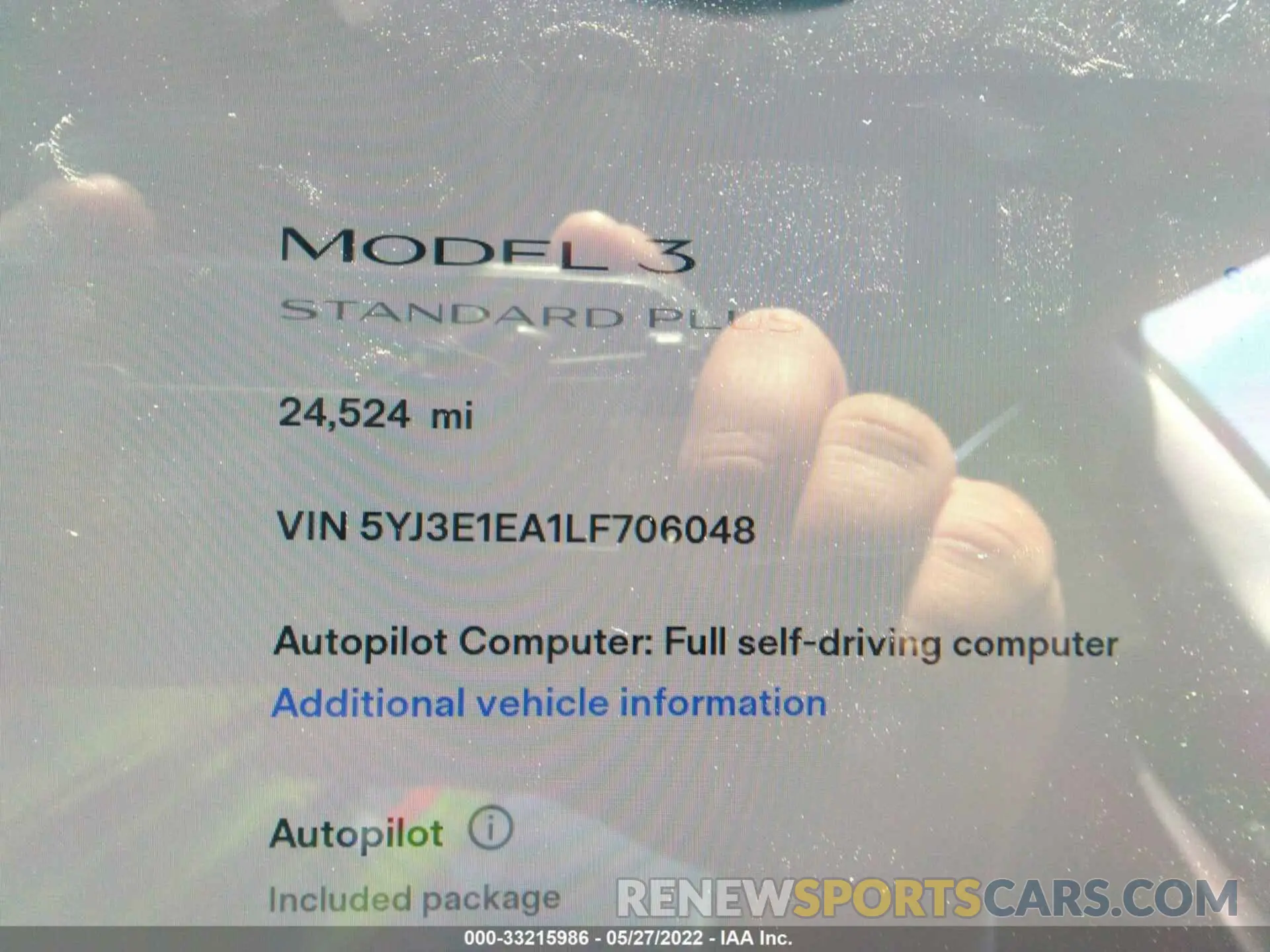 7 fotografías del automóvil dañado 5YJ3E1EA1LF706048 TESLA MODEL 3 2020