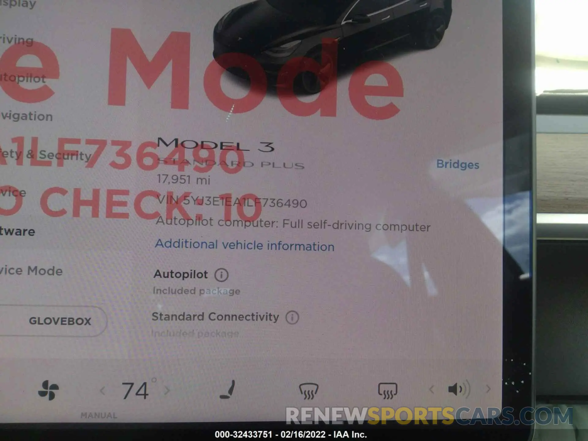 7 fotografías del automóvil dañado 5YJ3E1EA1LF736490 TESLA MODEL 3 2020