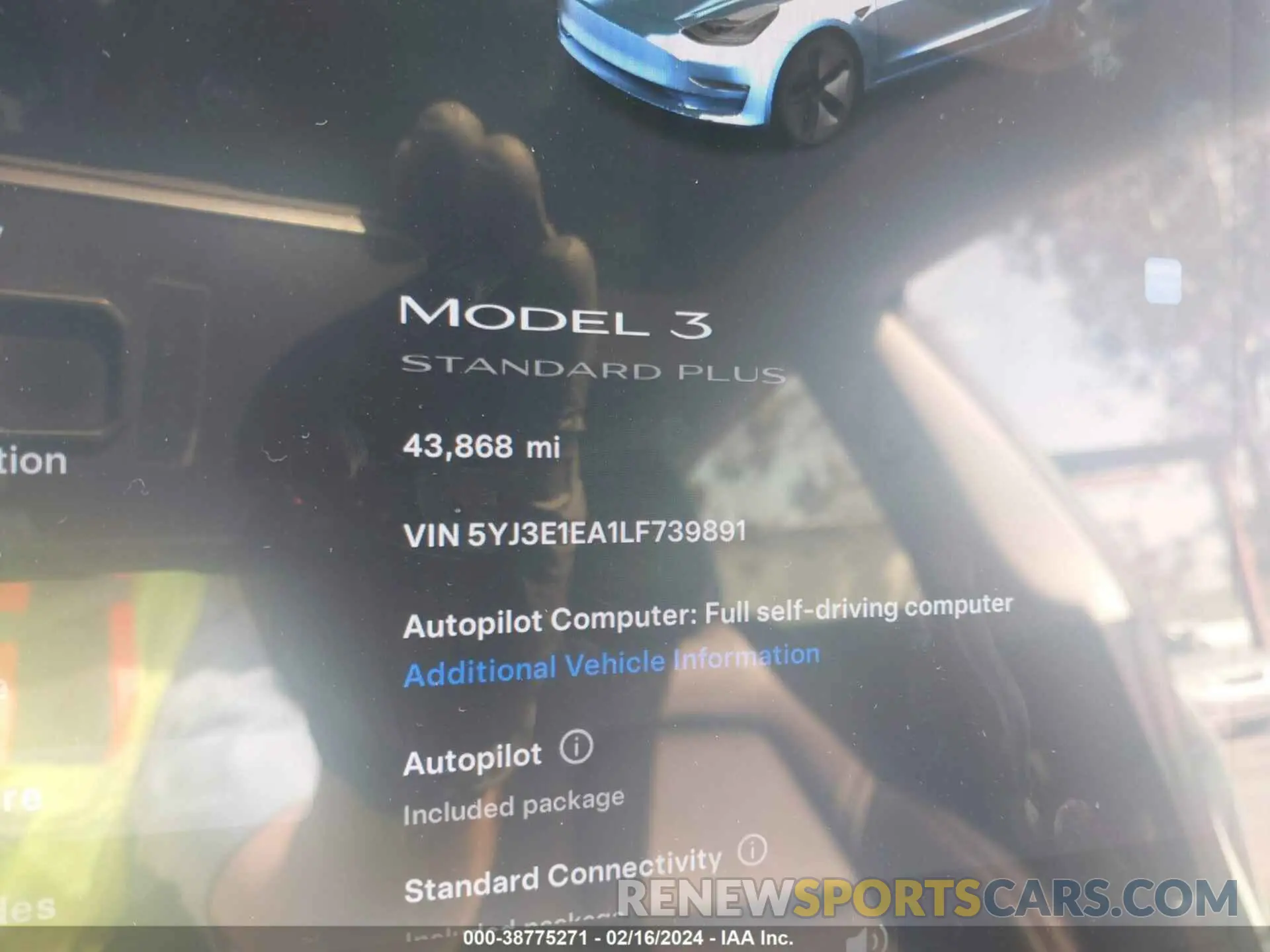 15 fotografías del automóvil dañado 5YJ3E1EA1LF739891 TESLA MODEL 3 2020