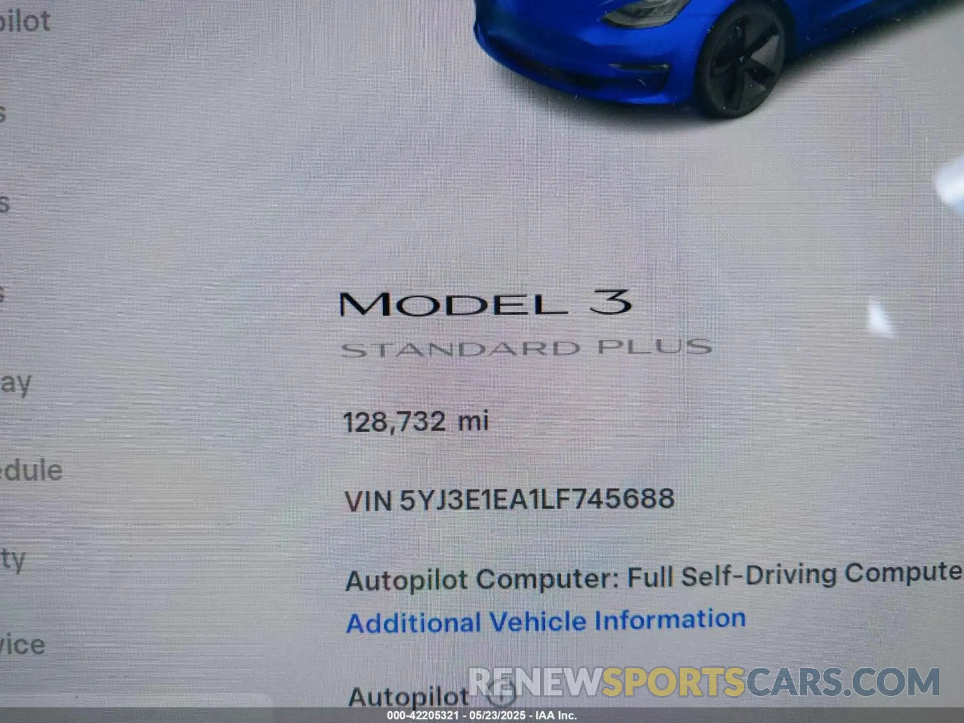 15 fotografías del automóvil dañado 5YJ3E1EA1LF745688 TESLA MODEL 3 2020