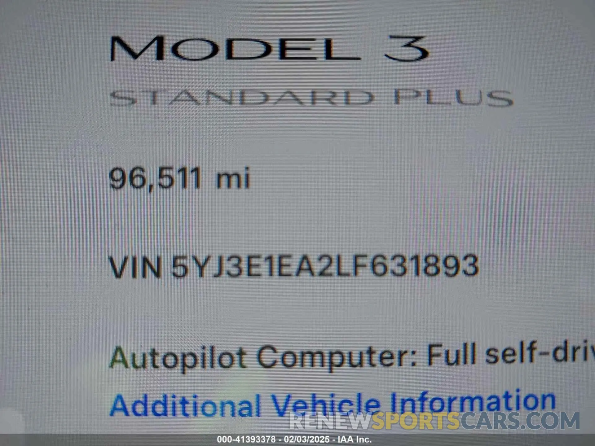 15 fotografías del automóvil dañado 5YJ3E1EA2LF631893 TESLA MODEL 3 2020