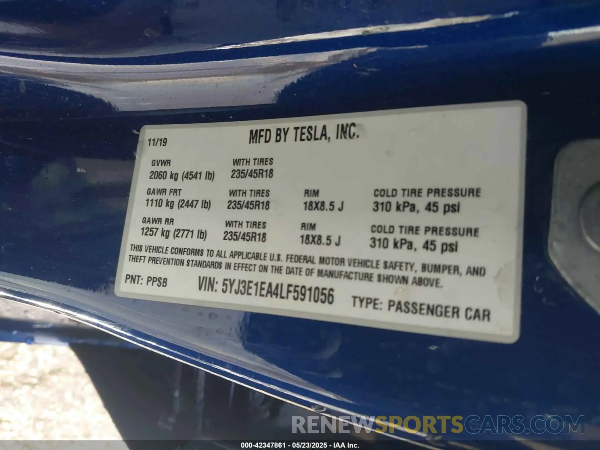 9 fotografías del automóvil dañado 5YJ3E1EA4LF591056 TESLA MODEL 3 2020