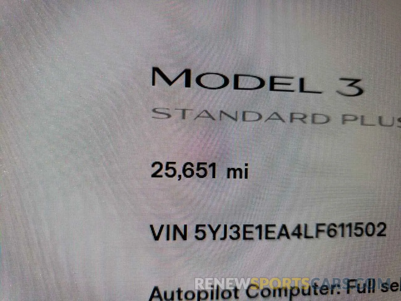 8 fotografías del automóvil dañado 5YJ3E1EA4LF611502 TESLA MODEL 3 2020
