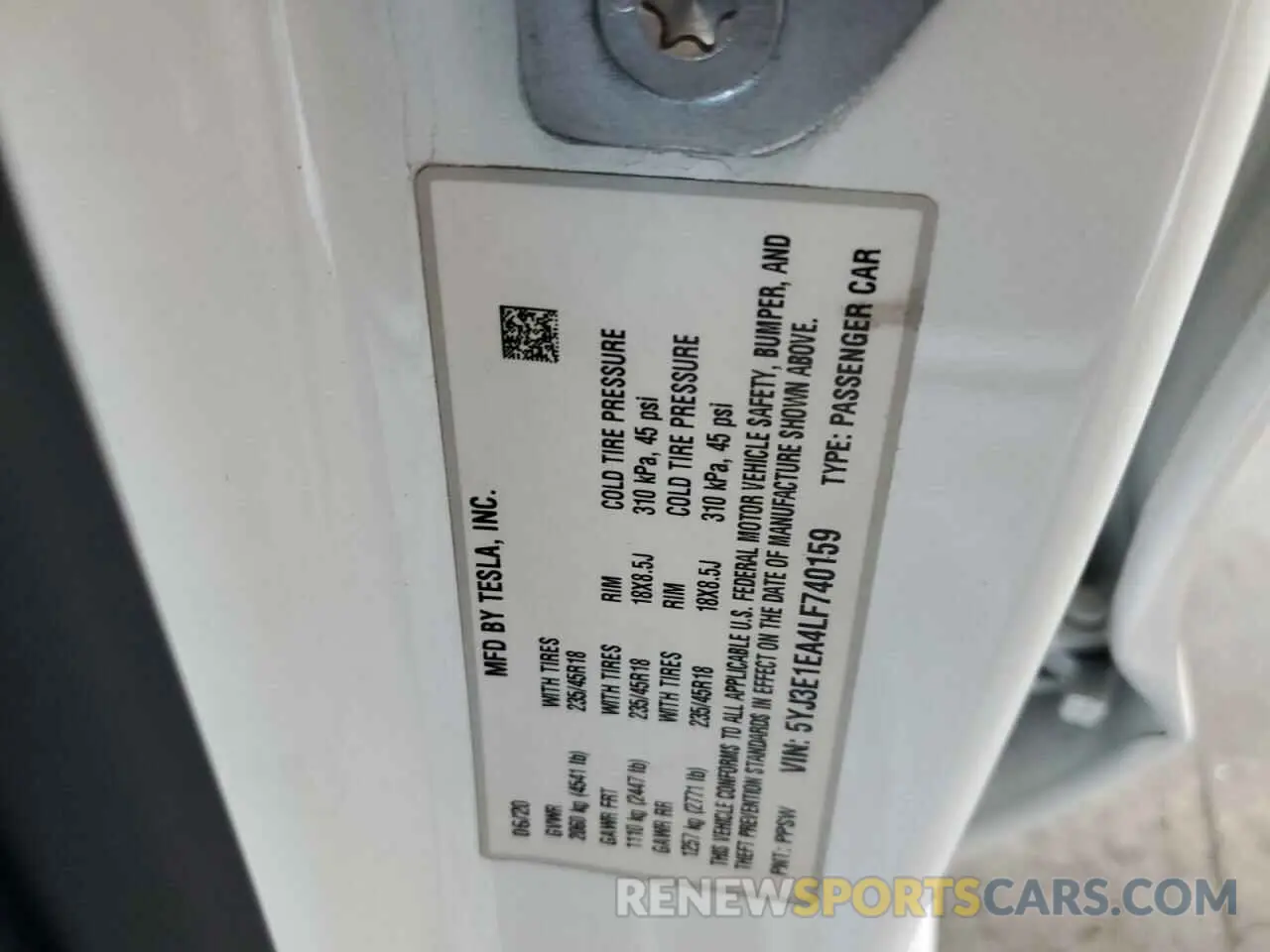 14 fotografías del automóvil dañado 5YJ3E1EA4LF740159 TESLA MODEL 3 2020
