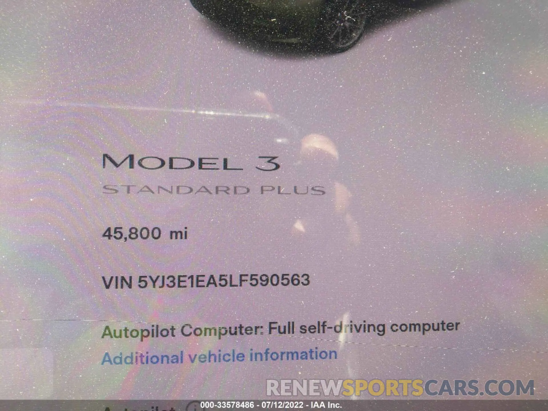 7 fotografías del automóvil dañado 5YJ3E1EA5LF590563 TESLA MODEL 3 2020
