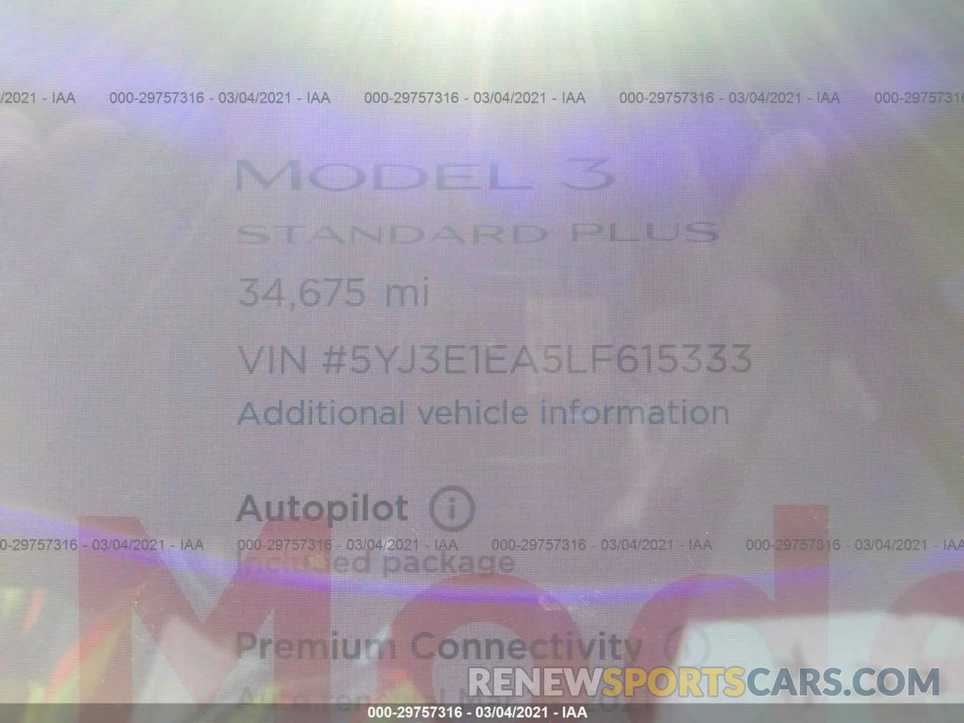 7 fotografías del automóvil dañado 5YJ3E1EA5LF615333 TESLA MODEL 3 2020
