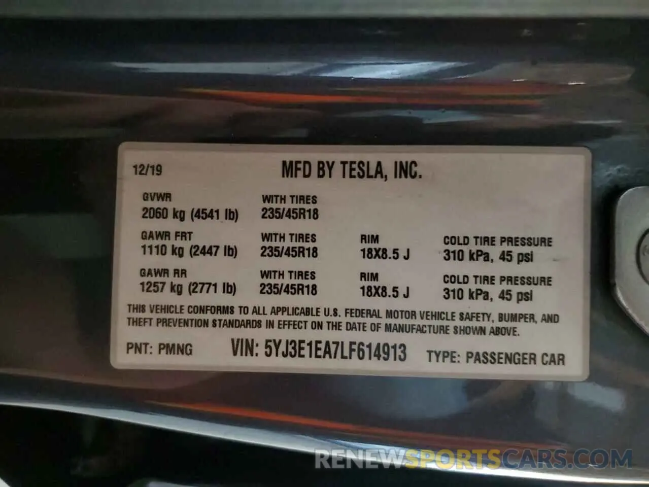 13 fotografías del automóvil dañado 5YJ3E1EA7LF614913 TESLA MODEL 3 2020