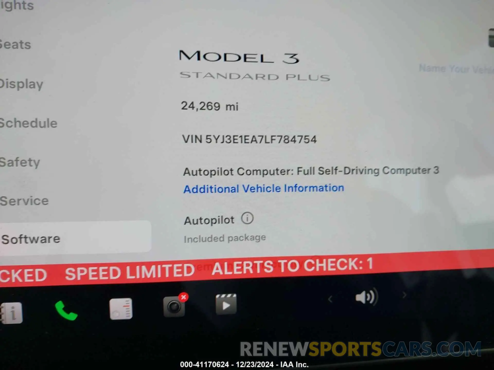 15 fotografías del automóvil dañado 5YJ3E1EA7LF784754 TESLA MODEL 3 2020