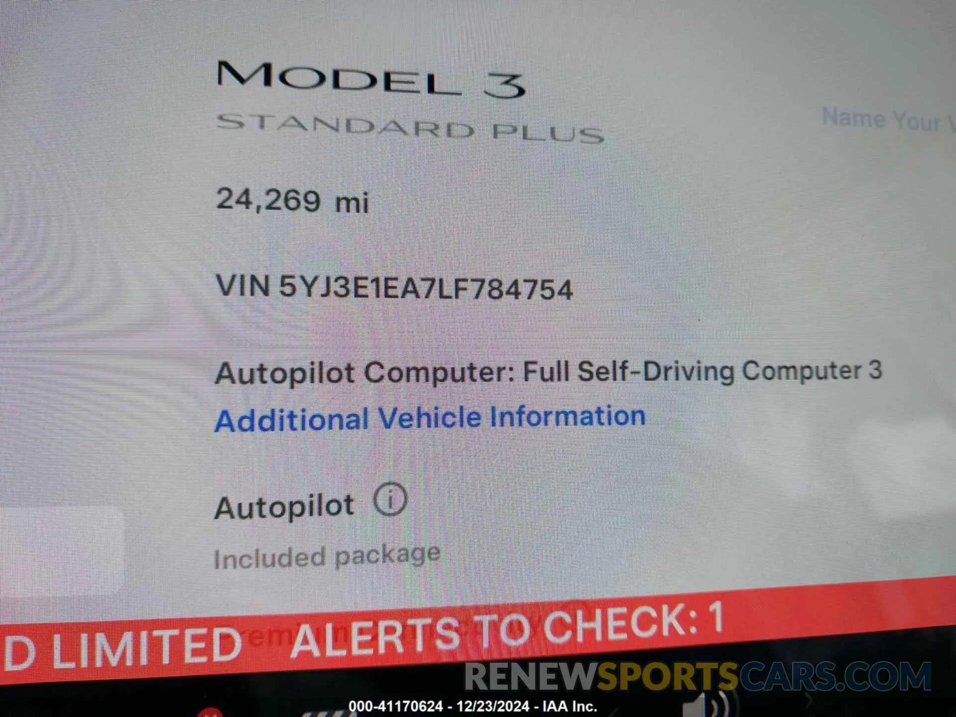 7 fotografías del automóvil dañado 5YJ3E1EA7LF784754 TESLA MODEL 3 2020
