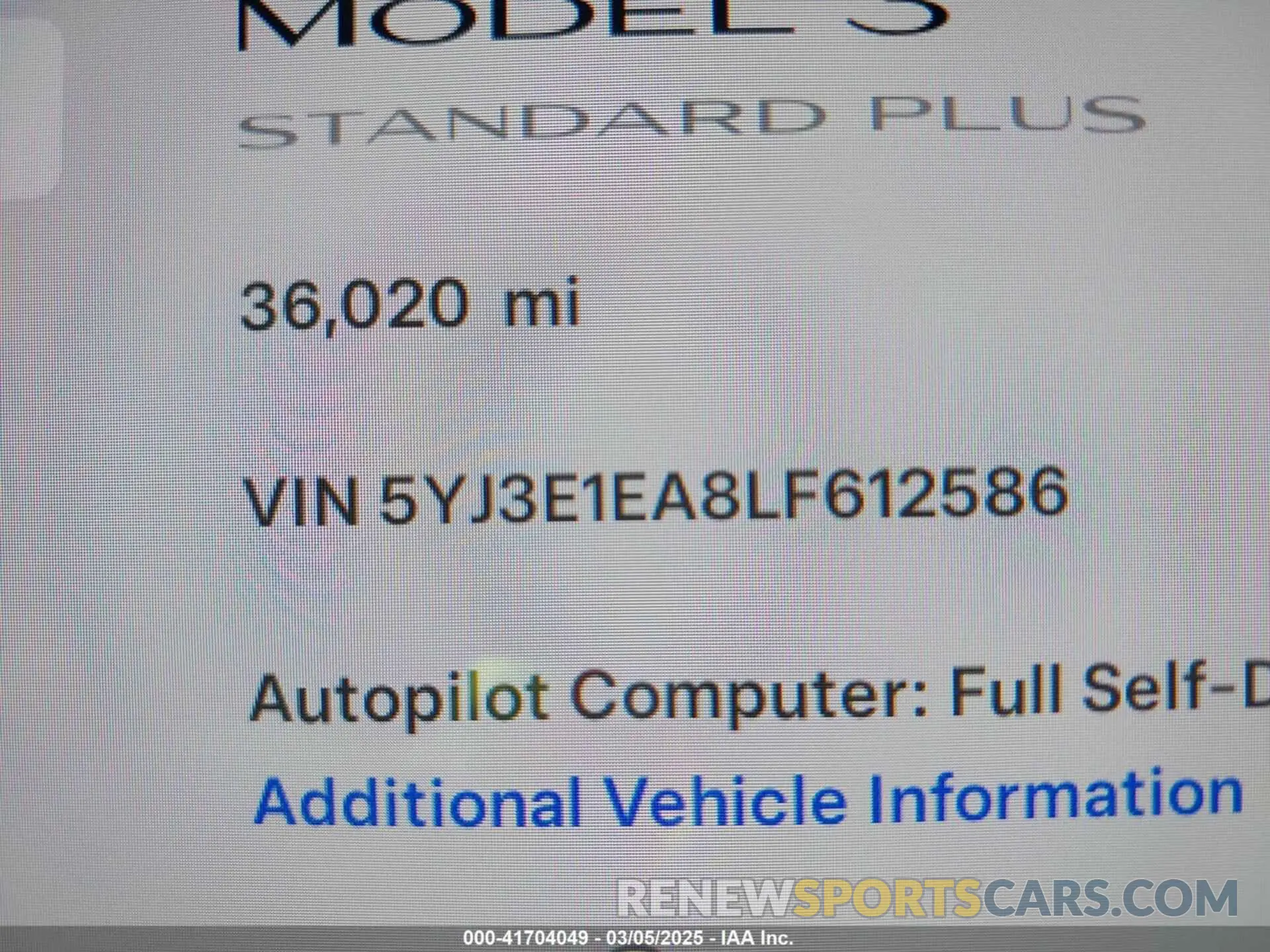 9 fotografías del automóvil dañado 5YJ3E1EA8LF612586 TESLA MODEL 3 2020