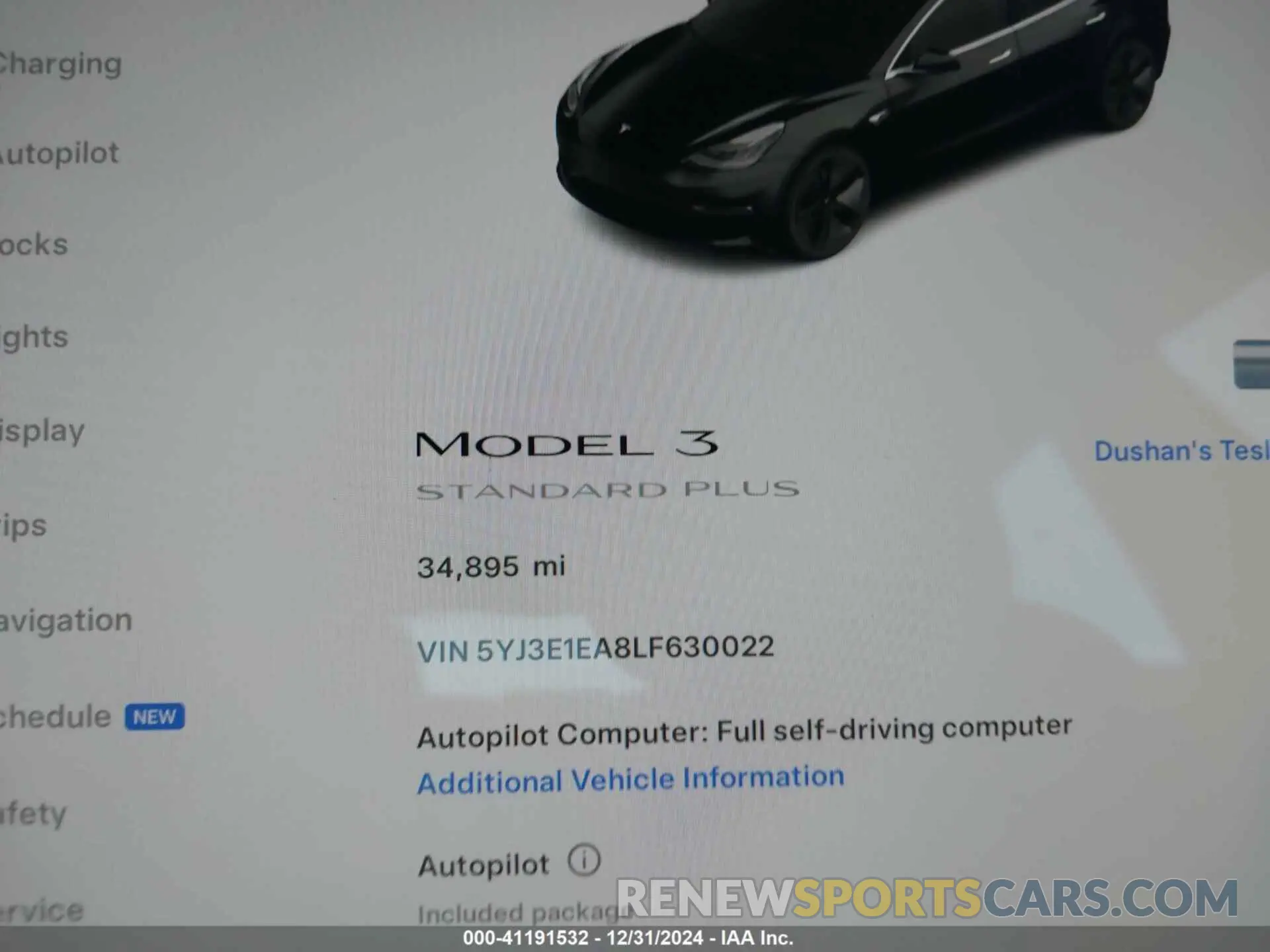 7 fotografías del automóvil dañado 5YJ3E1EA8LF630022 TESLA MODEL 3 2020