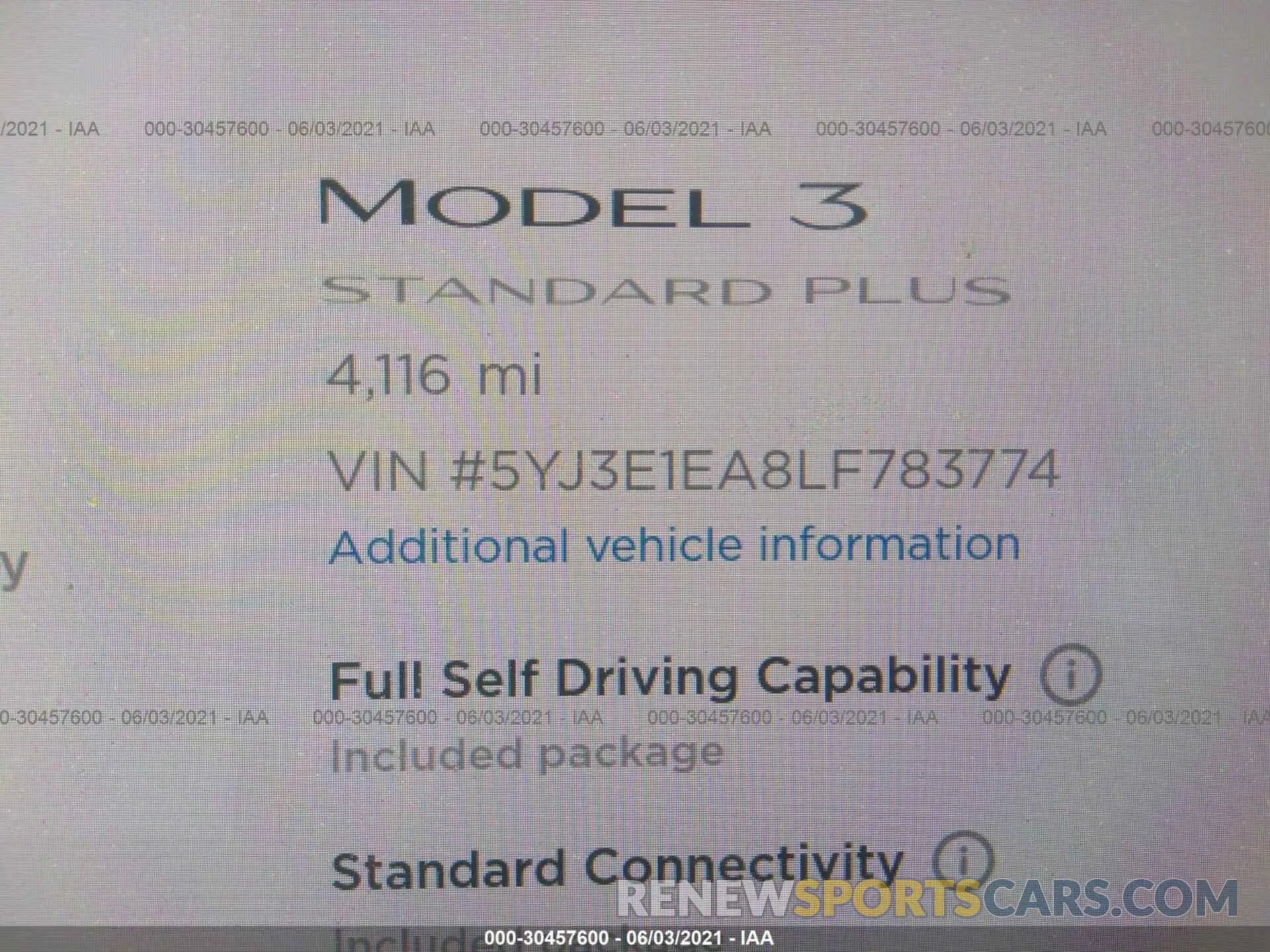 7 fotografías del automóvil dañado 5YJ3E1EA8LF783774 TESLA MODEL 3 2020