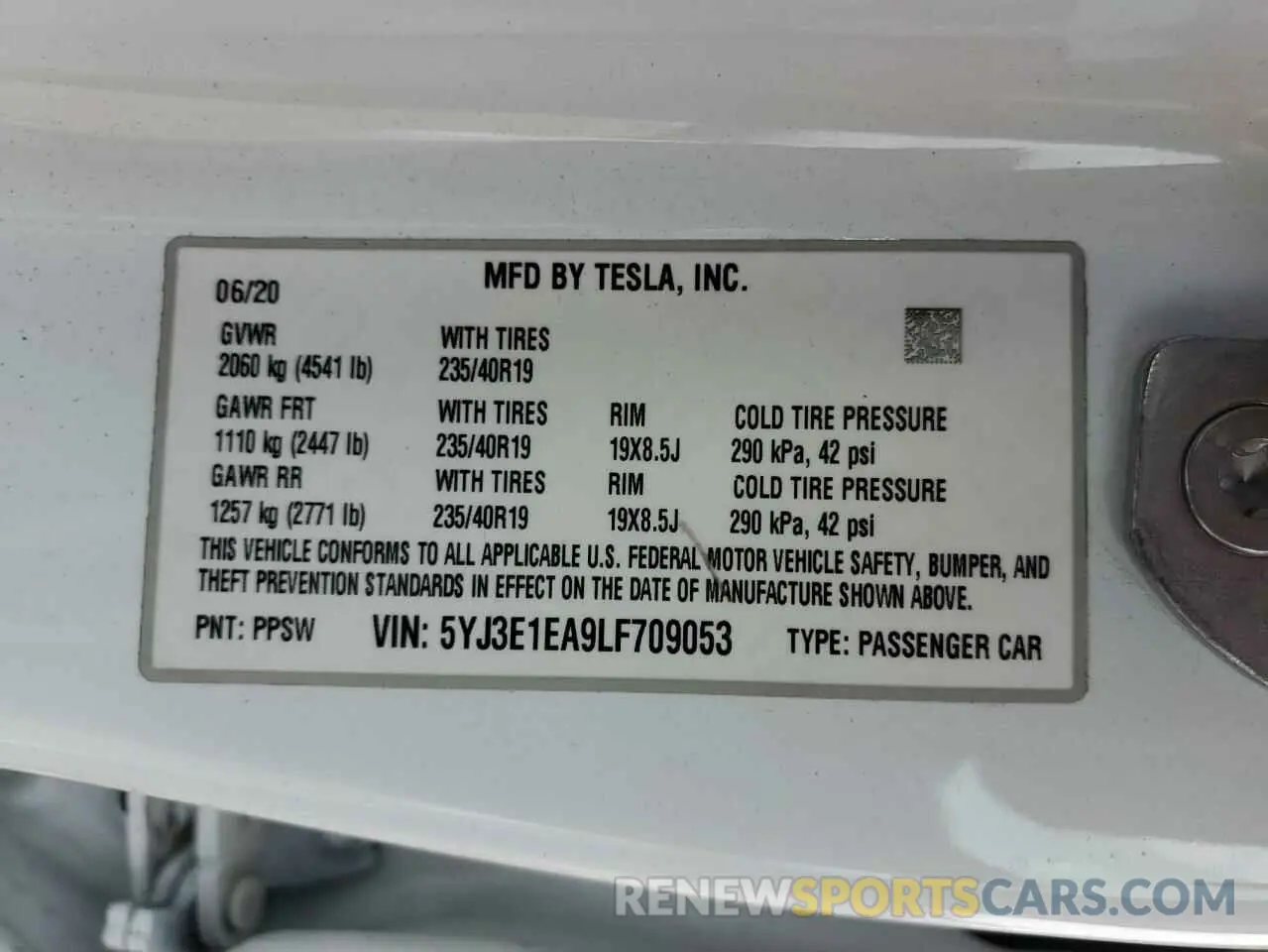 14 fotografías del automóvil dañado 5YJ3E1EA9LF709053 TESLA MODEL 3 2020