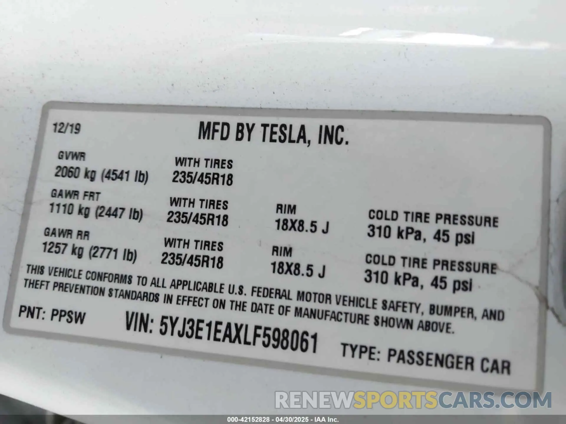 9 fotografías del automóvil dañado 5YJ3E1EAXLF598061 TESLA MODEL 3 2020