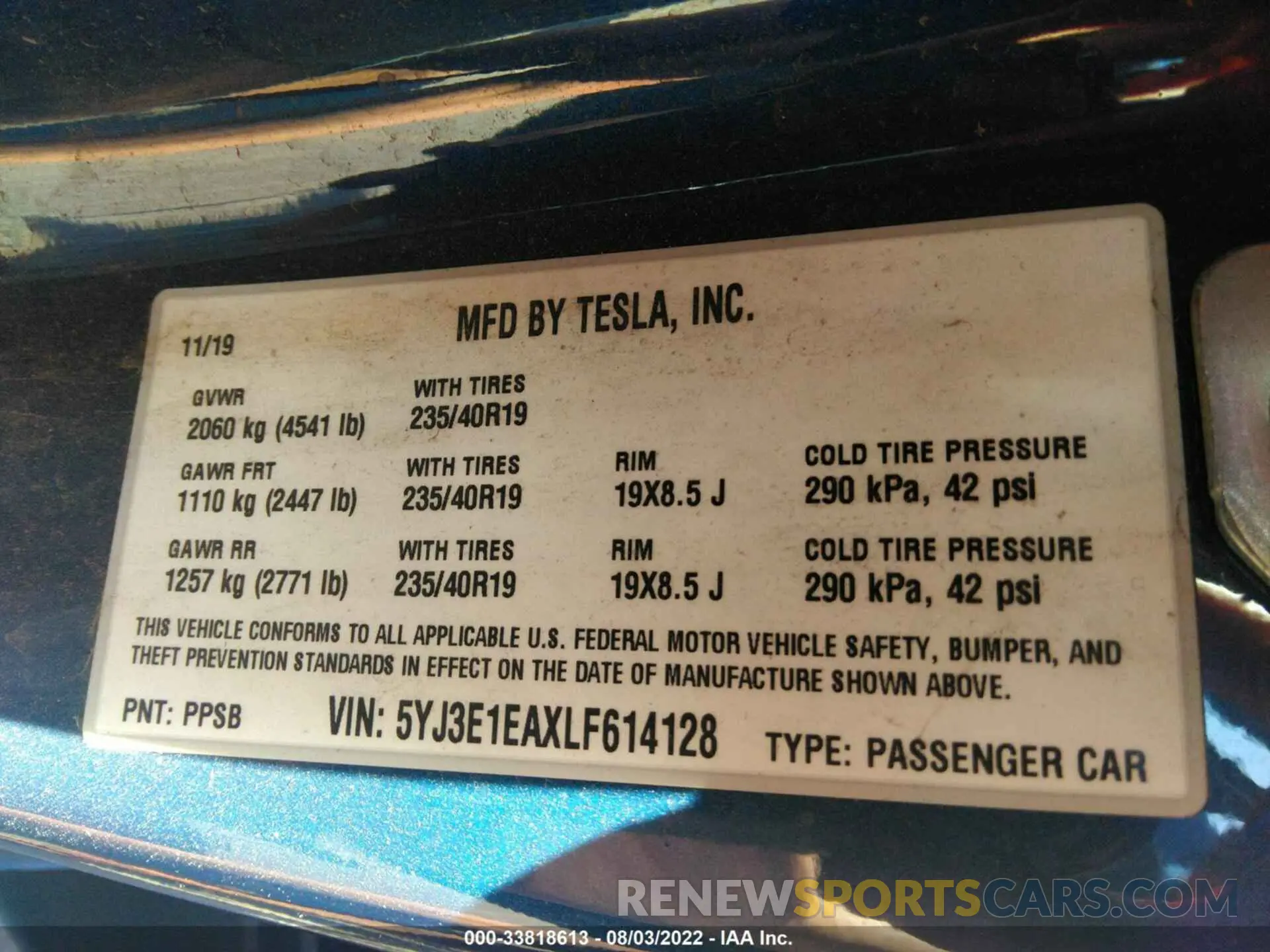 9 fotografías del automóvil dañado 5YJ3E1EAXLF614128 TESLA MODEL 3 2020