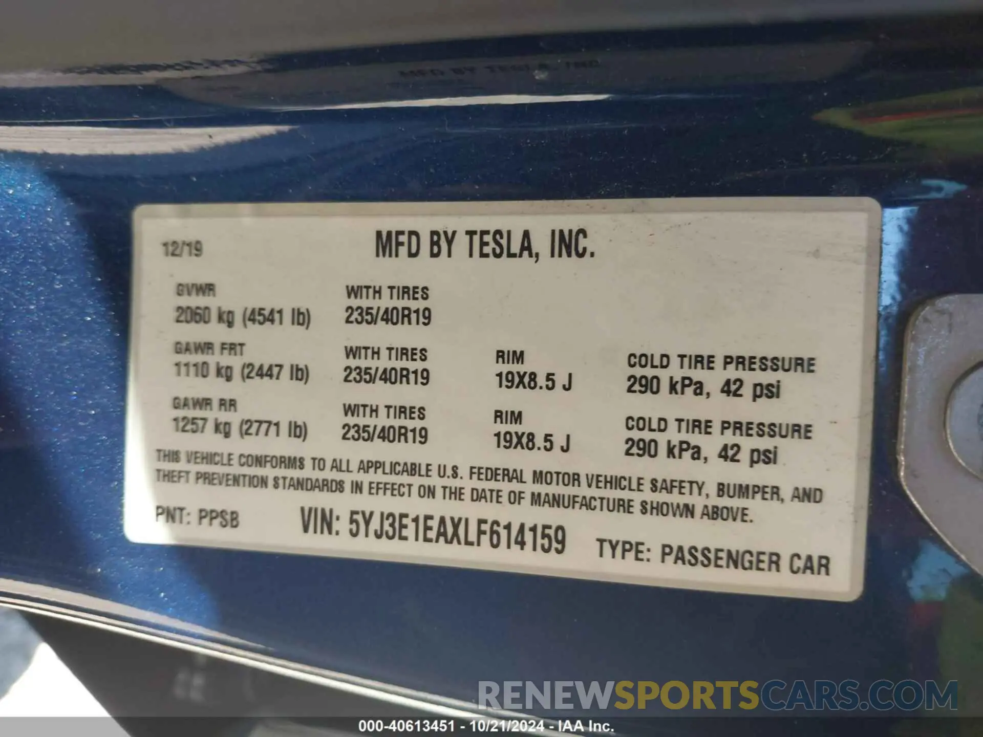 9 fotografías del automóvil dañado 5YJ3E1EAXLF614159 TESLA MODEL 3 2020