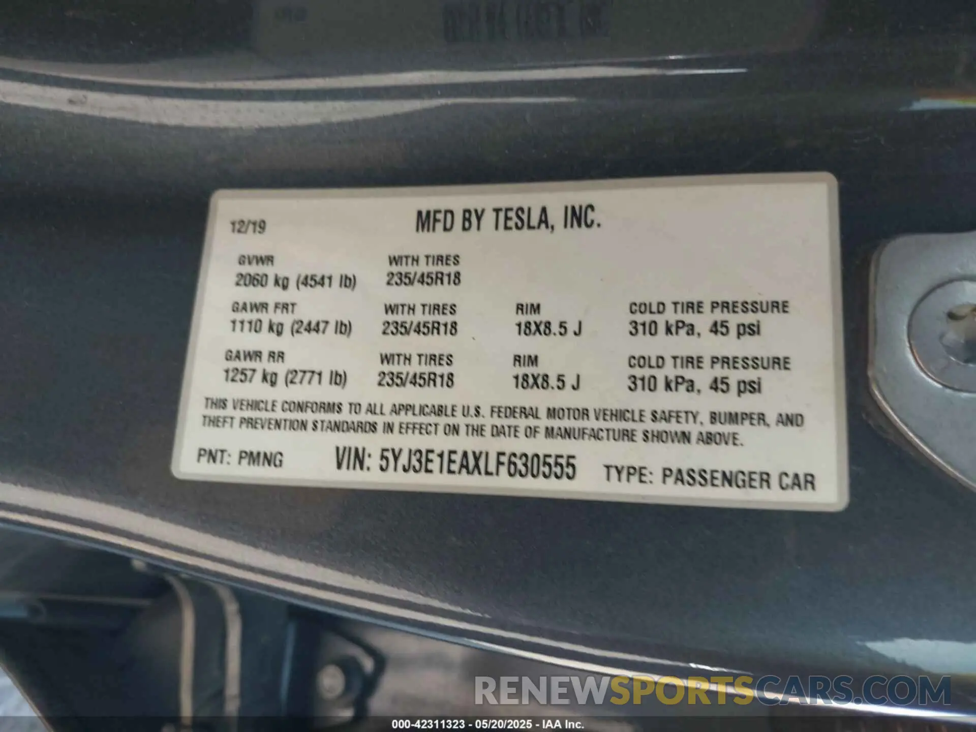 9 fotografías del automóvil dañado 5YJ3E1EAXLF630555 TESLA MODEL 3 2020