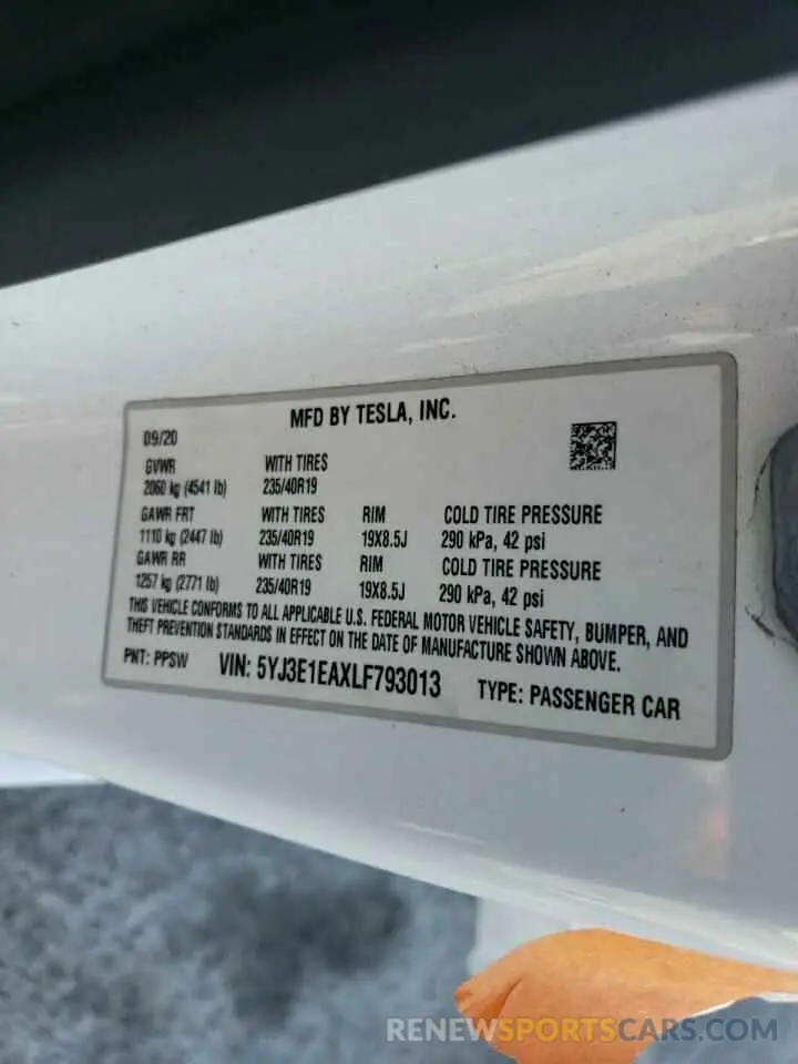 12 fotografías del automóvil dañado 5YJ3E1EAXLF793013 TESLA MODEL 3 2020