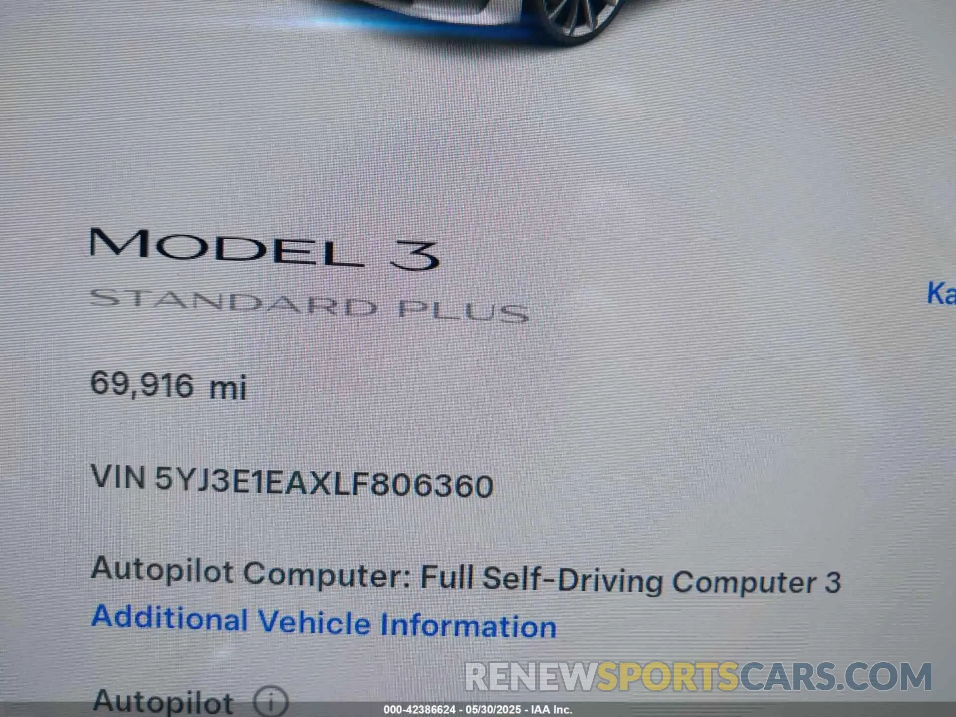 7 fotografías del automóvil dañado 5YJ3E1EAXLF806360 TESLA MODEL 3 2020