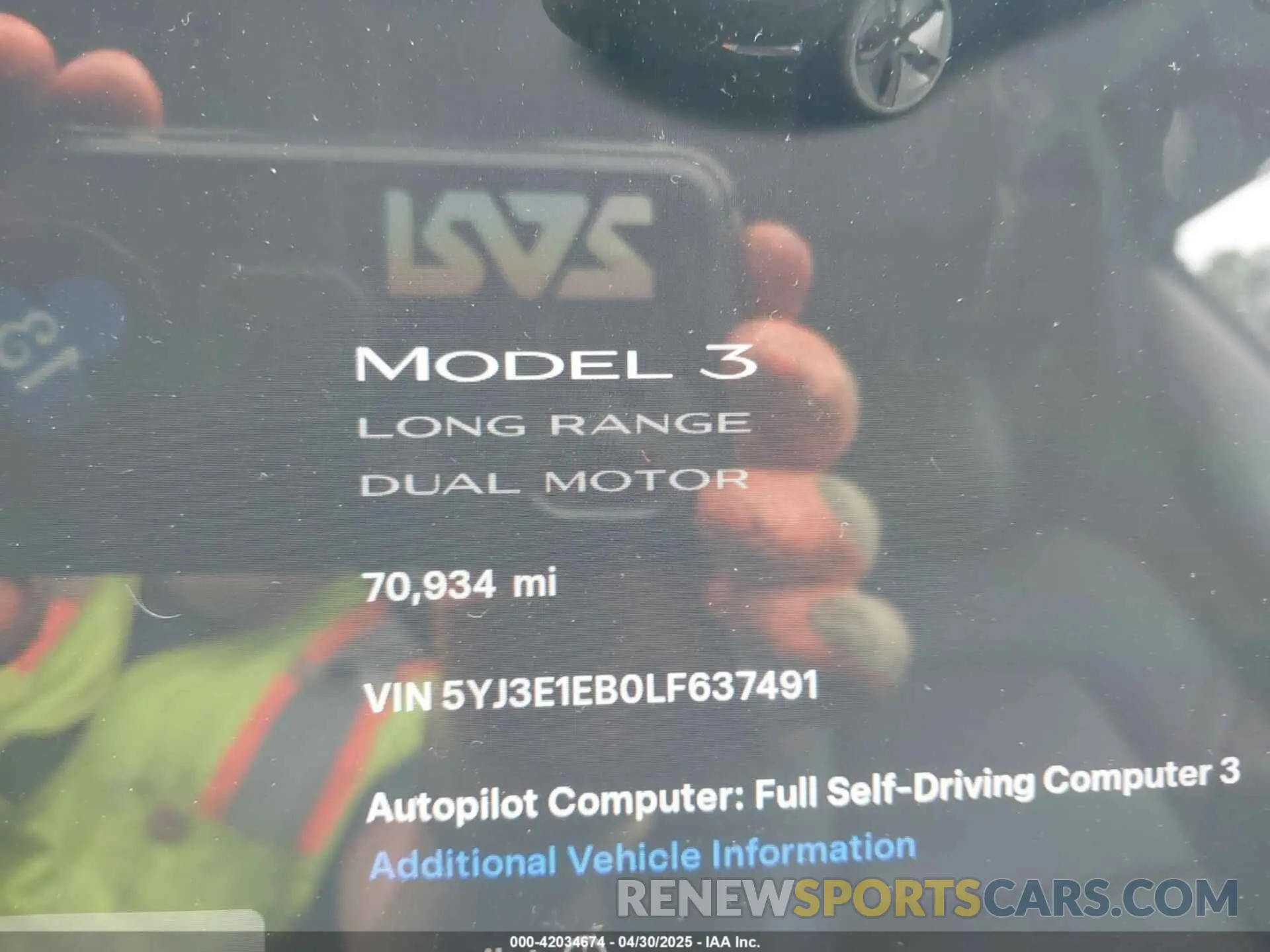 16 fotografías del automóvil dañado 5YJ3E1EB0LF637491 TESLA MODEL 3 2020