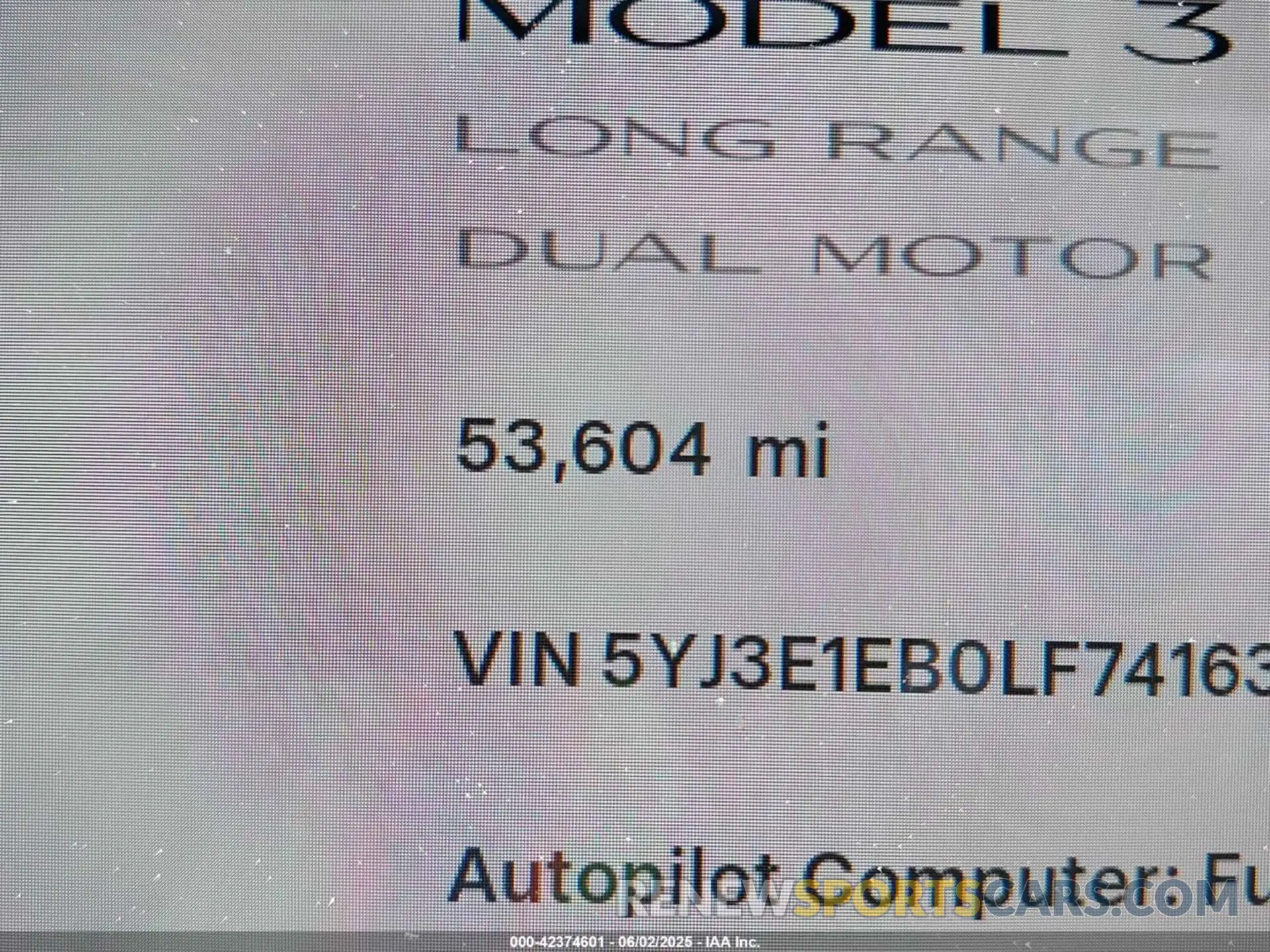 15 fotografías del automóvil dañado 5YJ3E1EB0LF741639 TESLA MODEL 3 2020