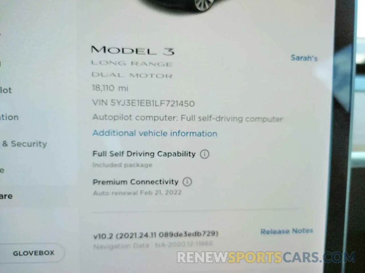 8 fotografías del automóvil dañado 5YJ3E1EB1LF721450 TESLA MODEL 3 2020
